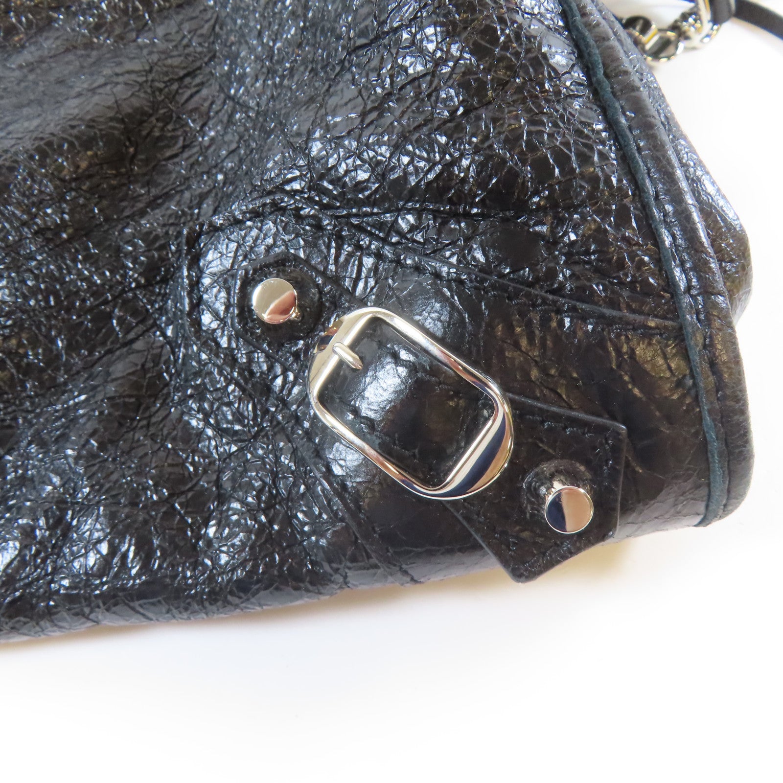 BALENCIAGA 牛皮皮革Shoulder Bag銀扣手挽肩背兩用袋黑色