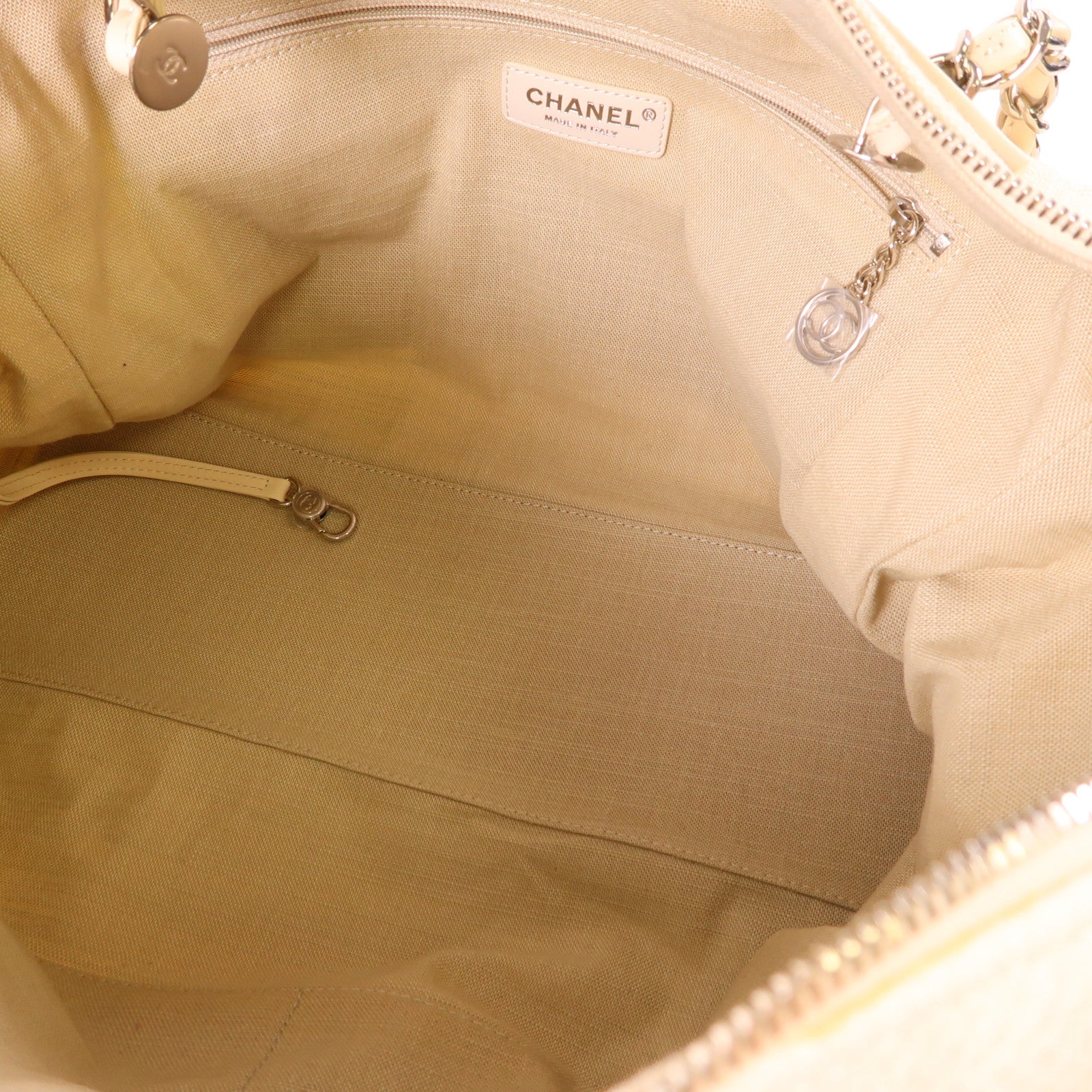 CHANEL 帆布Deauville Tote Bag銀扣手挽肩背兩用袋