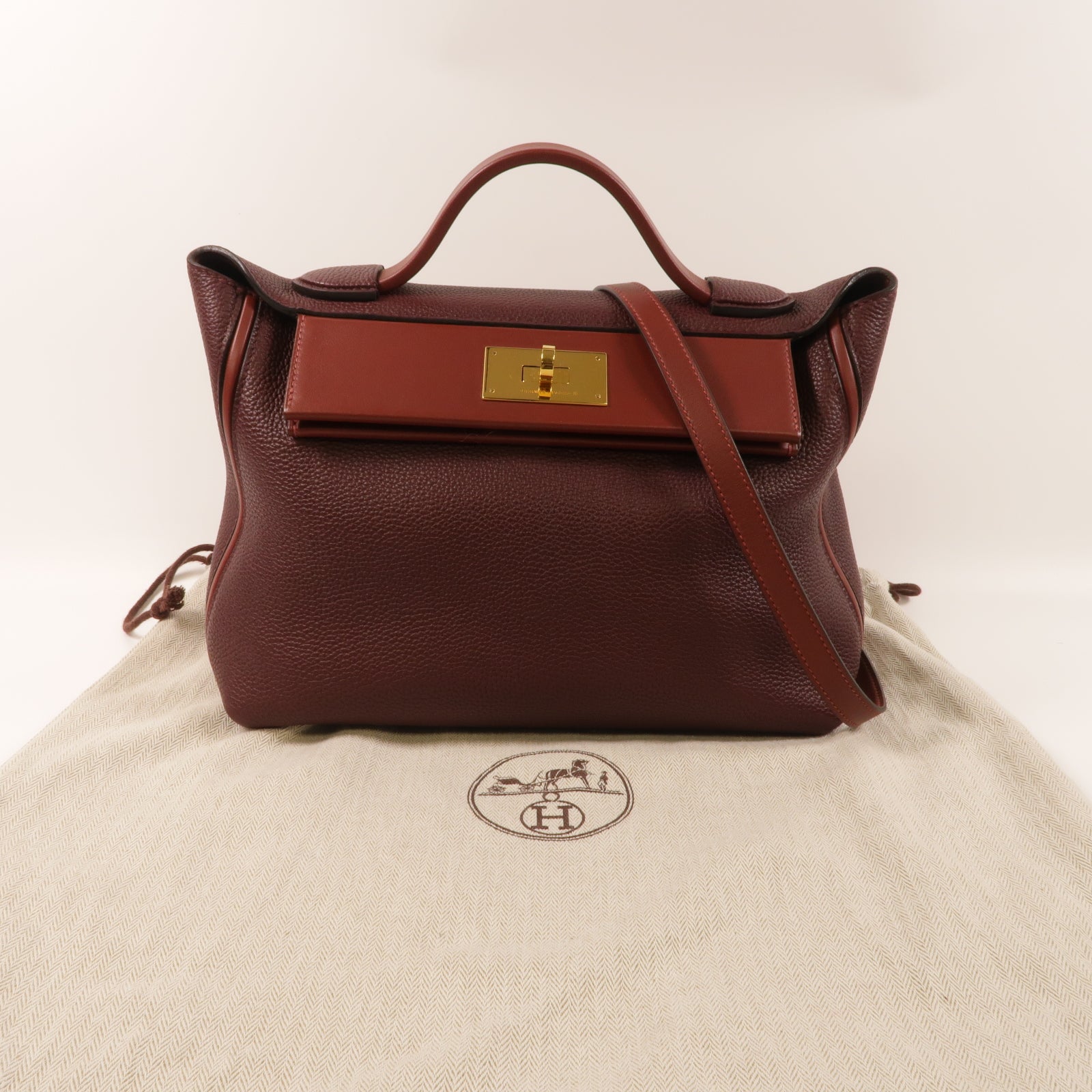 HERMES 【激減優惠】Clemence皮革24/24 29 cm金扣手挽肩背兩用袋紅色