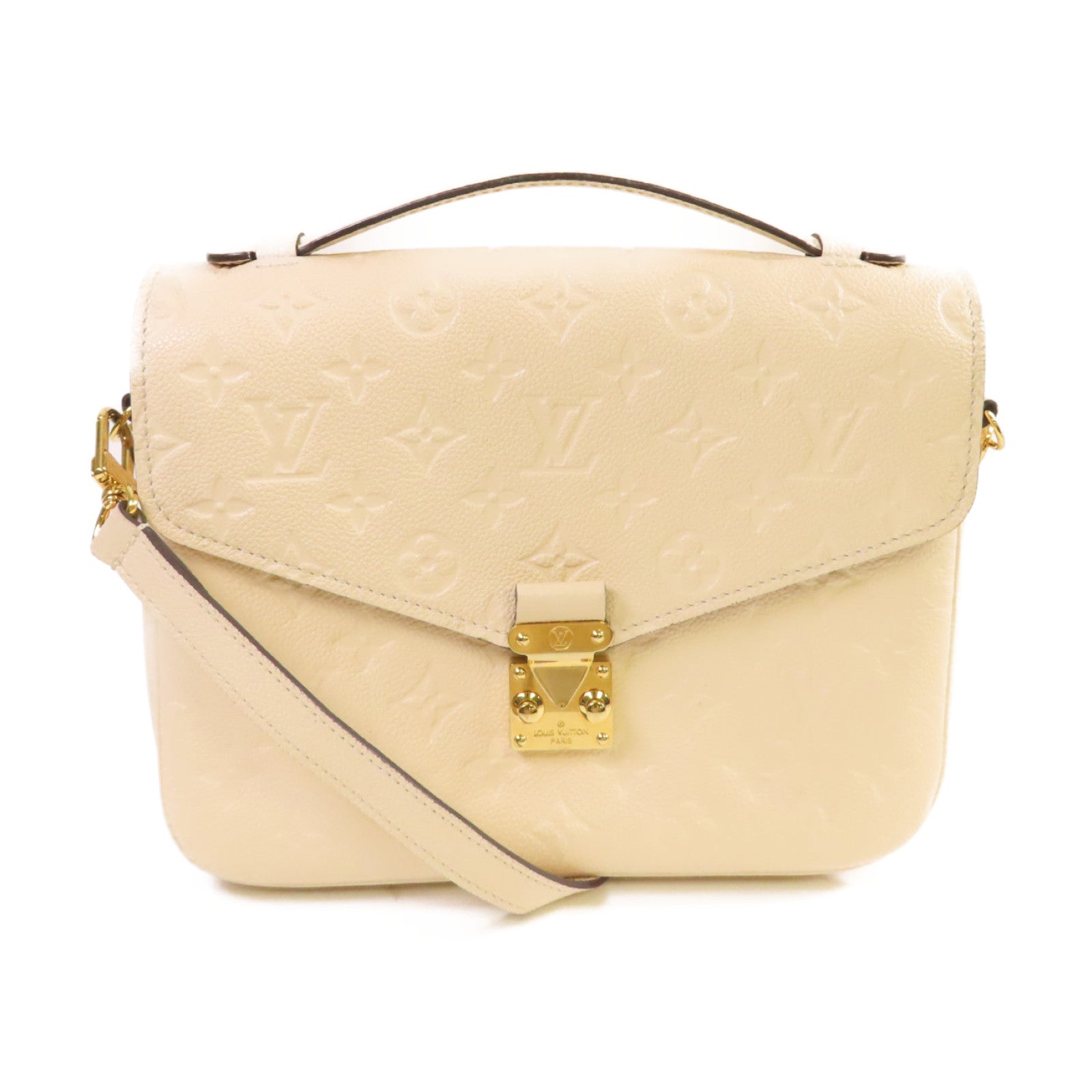 LOUIS VUITTON Monogram Empreinte Pochette Metis金扣手挽肩背兩用袋米色