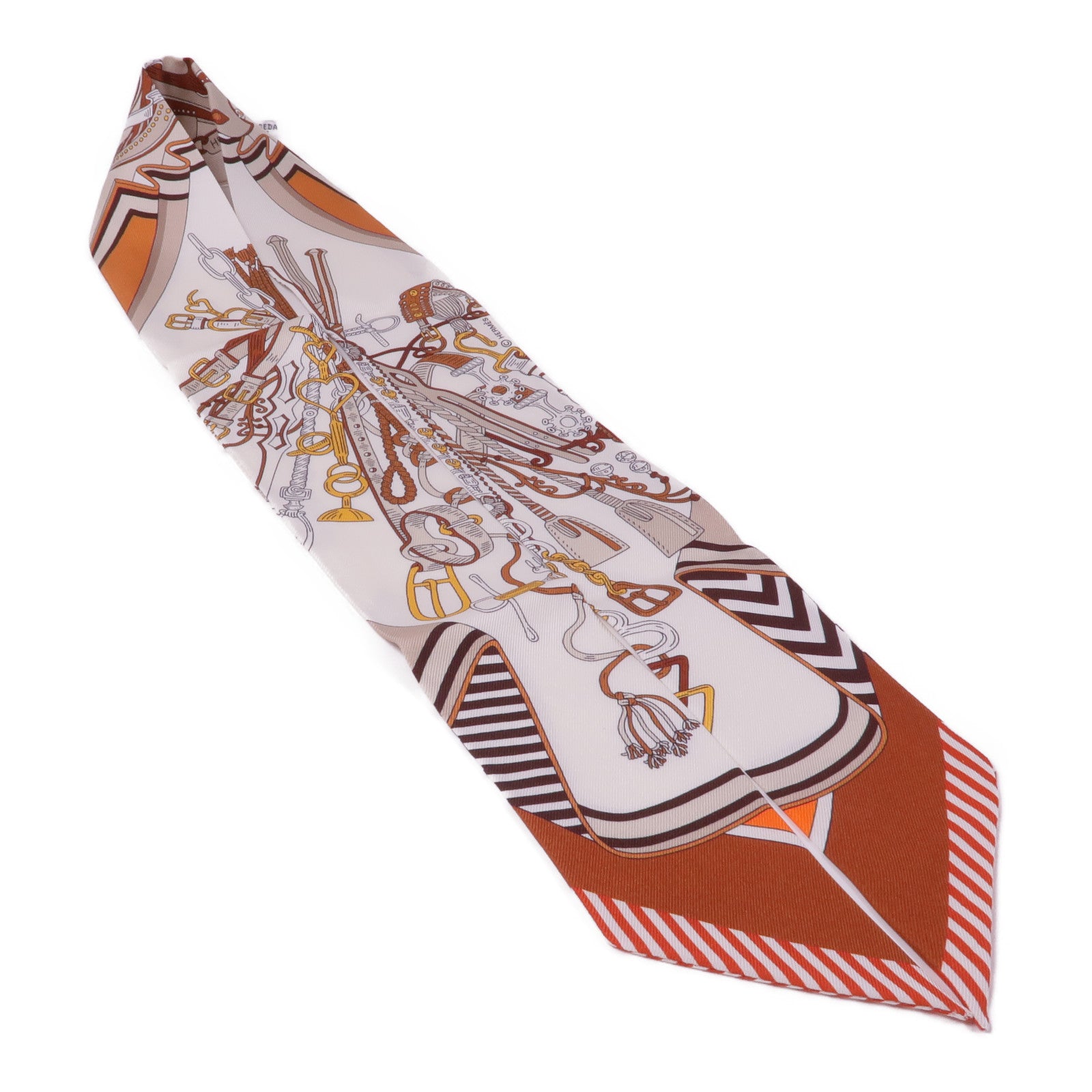 HERMES 絲質Twilly絲巾Blanc/Alezan/Etoupe