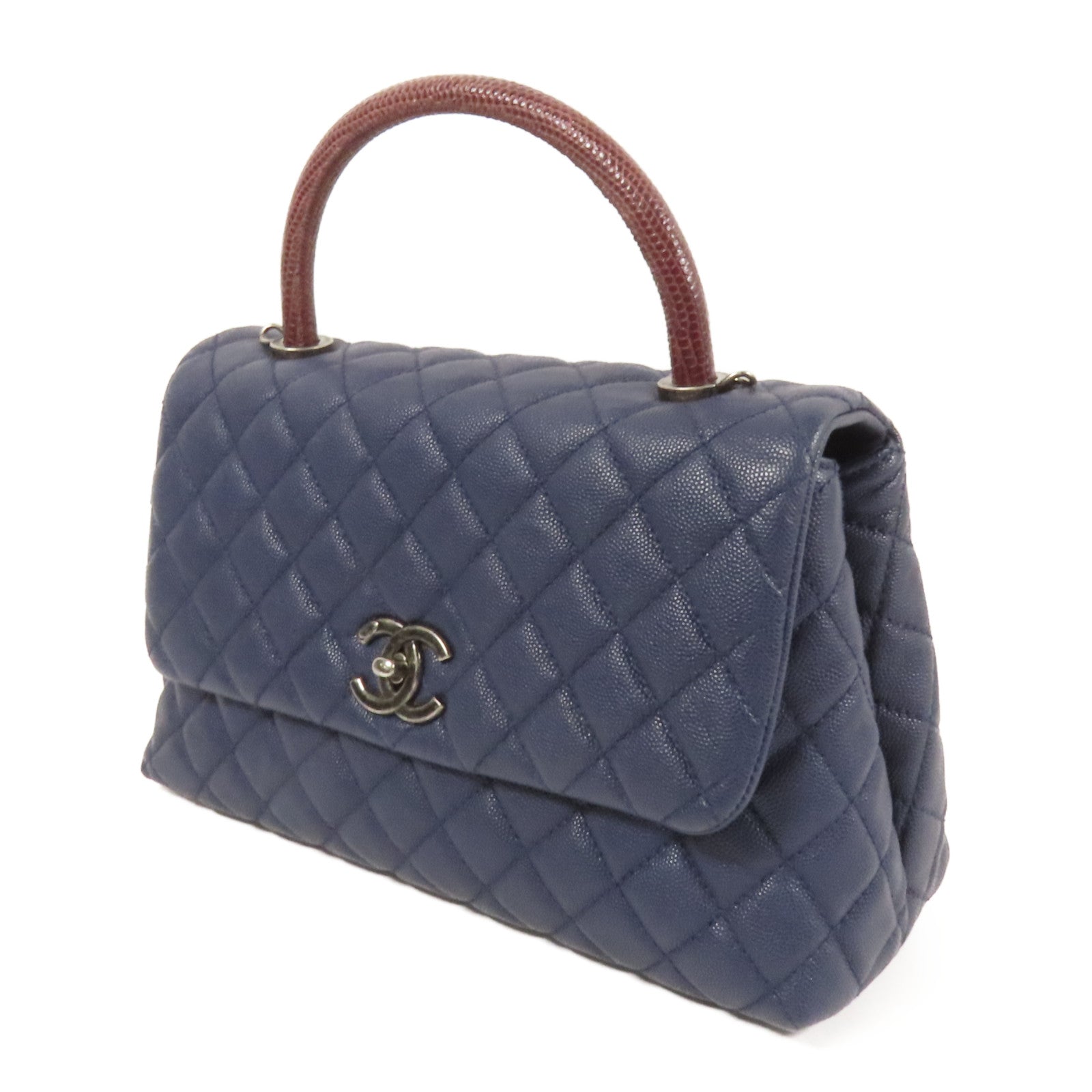 CHANEL 牛皮皮革/蜥蜴皮革Coco Handle Medium手挽肩背兩用袋