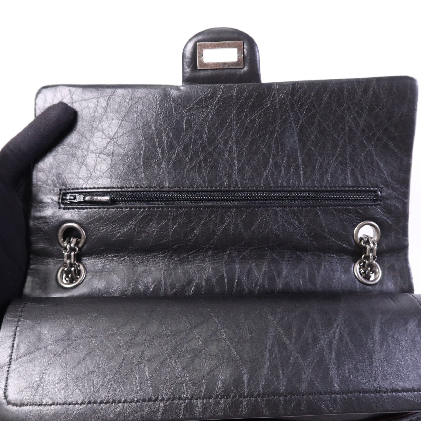 CHANEL 牛皮皮革2.55 Large銀扣鏈帶肩背袋