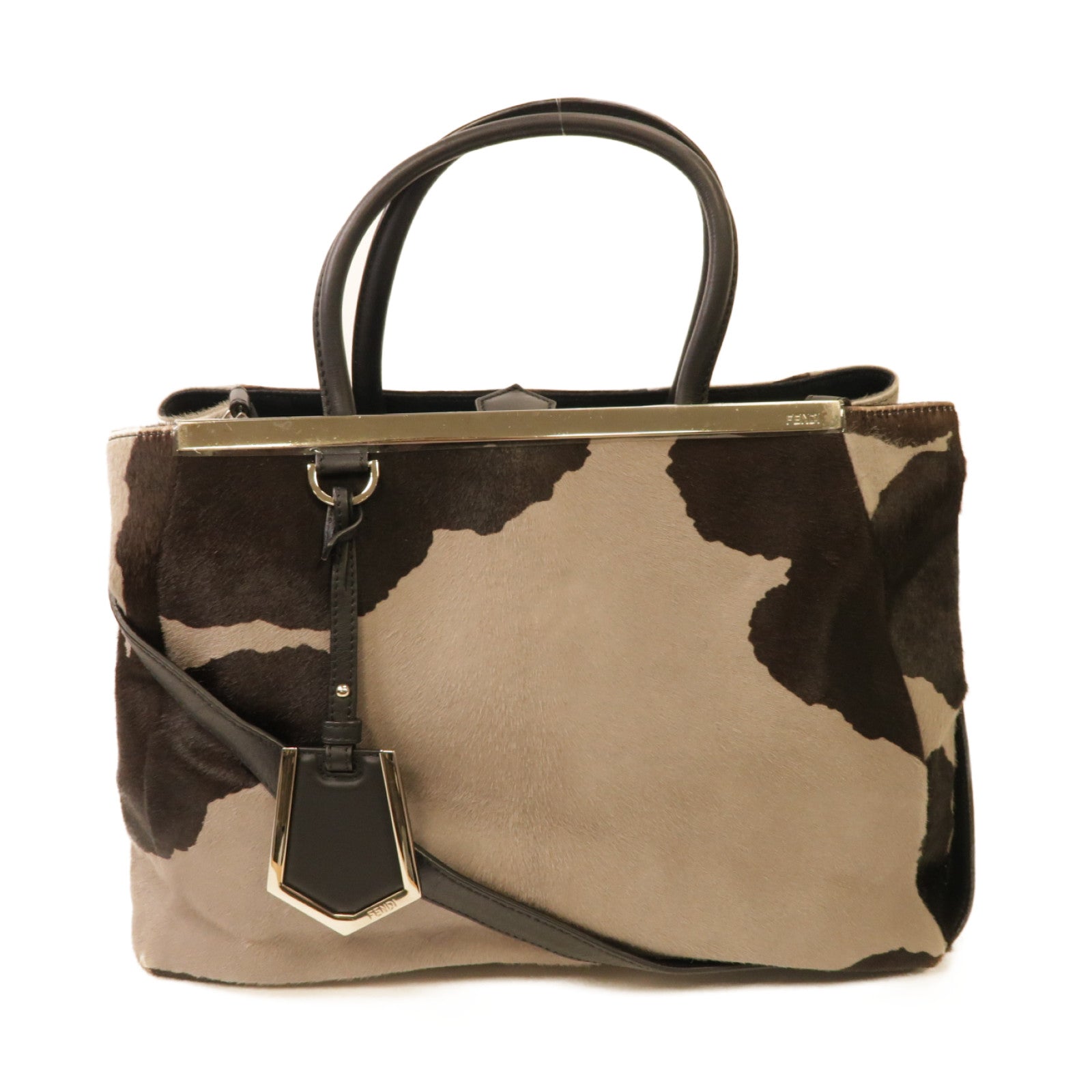FENDI 【激減優惠】皮革2way Shoulder Bag銀扣手挽肩背兩用袋灰色/棕色
