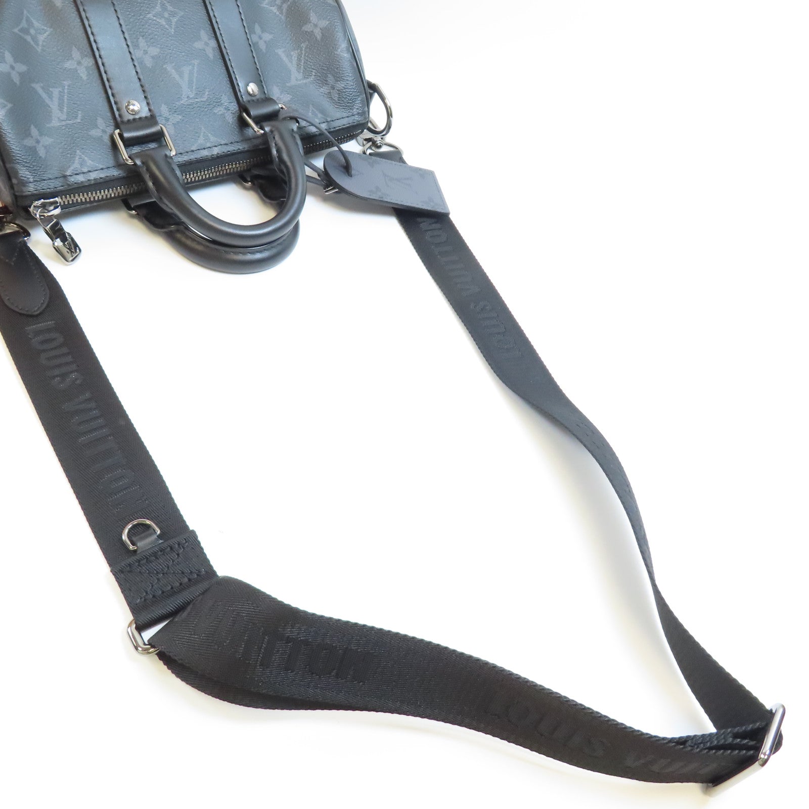 LOUIS VUITTON Monogram Eclipse Keepall Bandouliere 25手挽肩背兩用袋黑色