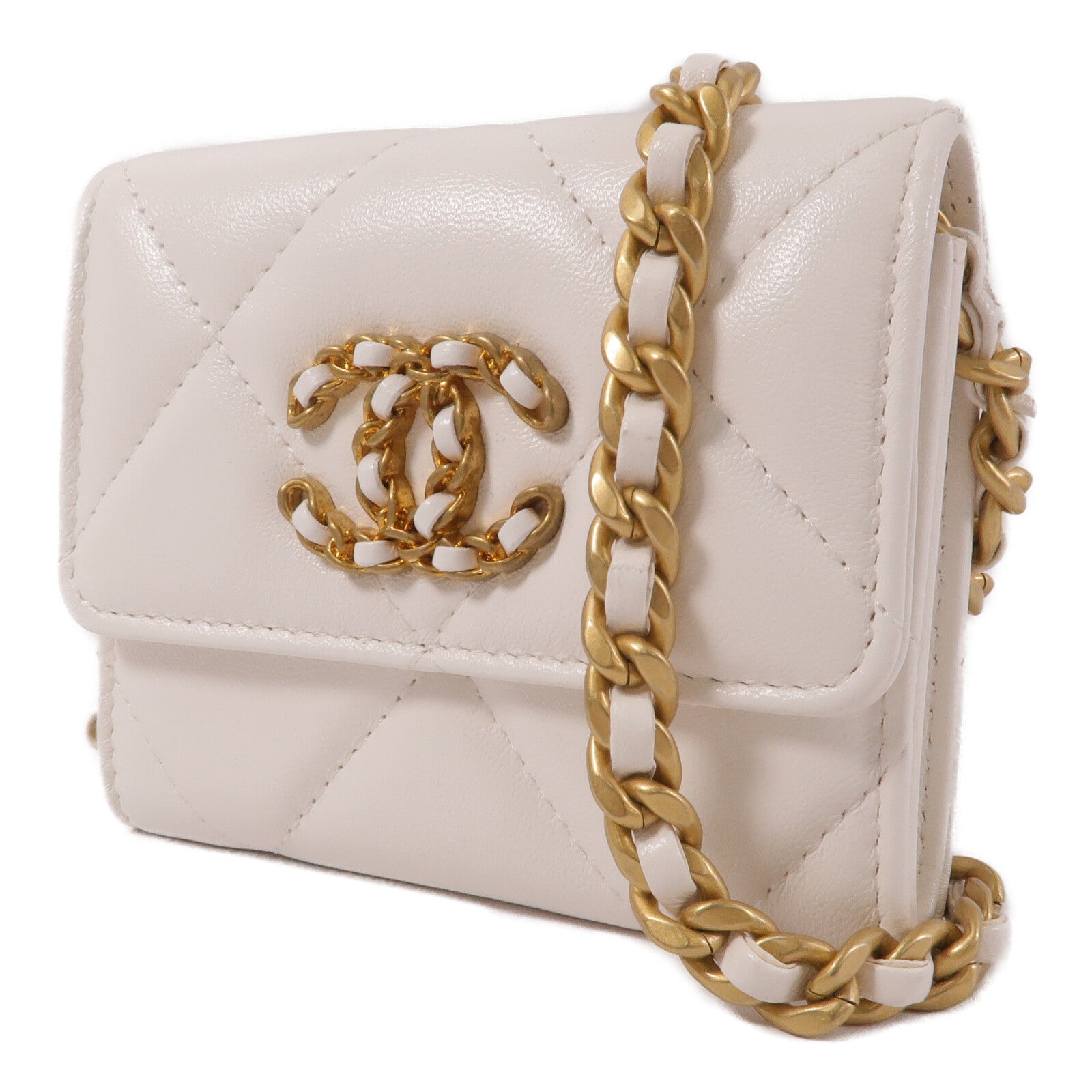 CHANEL 羊皮皮革Flpa 19 Coins Wallet With Chain鏈帶肩背袋