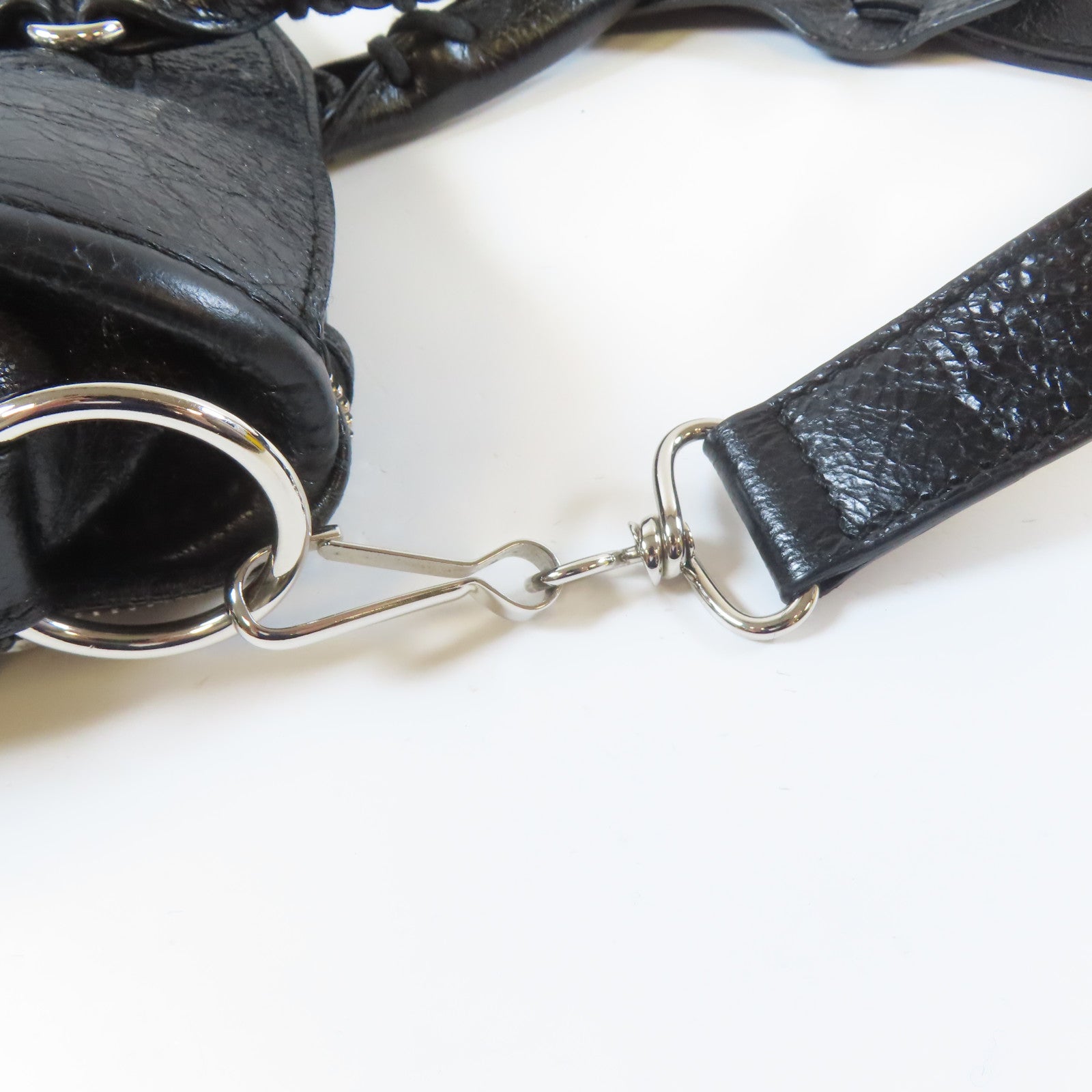 BALENCIAGA 牛皮皮革Shoulder Bag銀扣手挽肩背兩用袋黑色