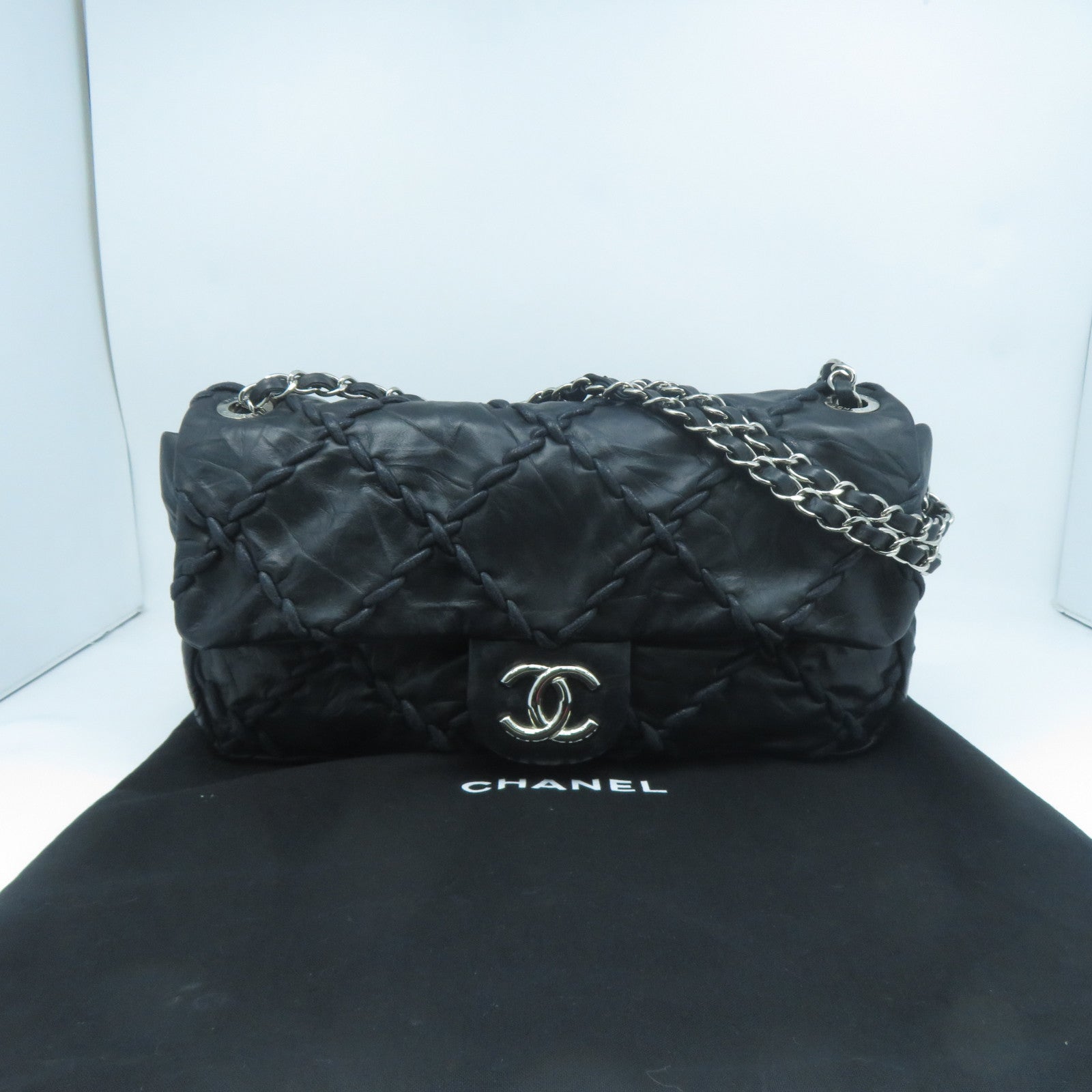 CHANEL 【激減優惠】菱格牛皮皮革Chain Shoulder Bag銀扣鏈帶肩背袋黑色