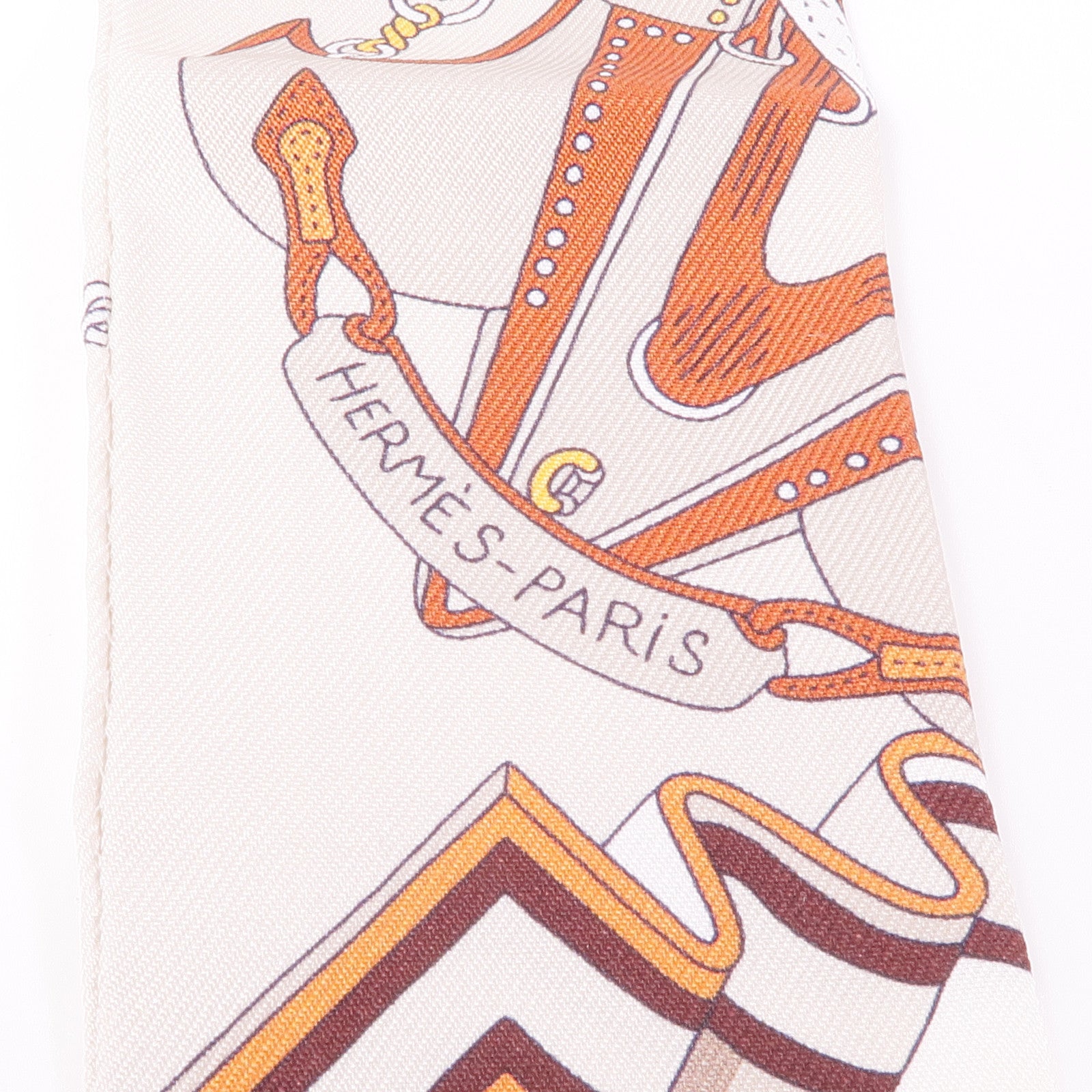 HERMES 絲質Twilly絲巾Blanc/Alezan/Etoupe