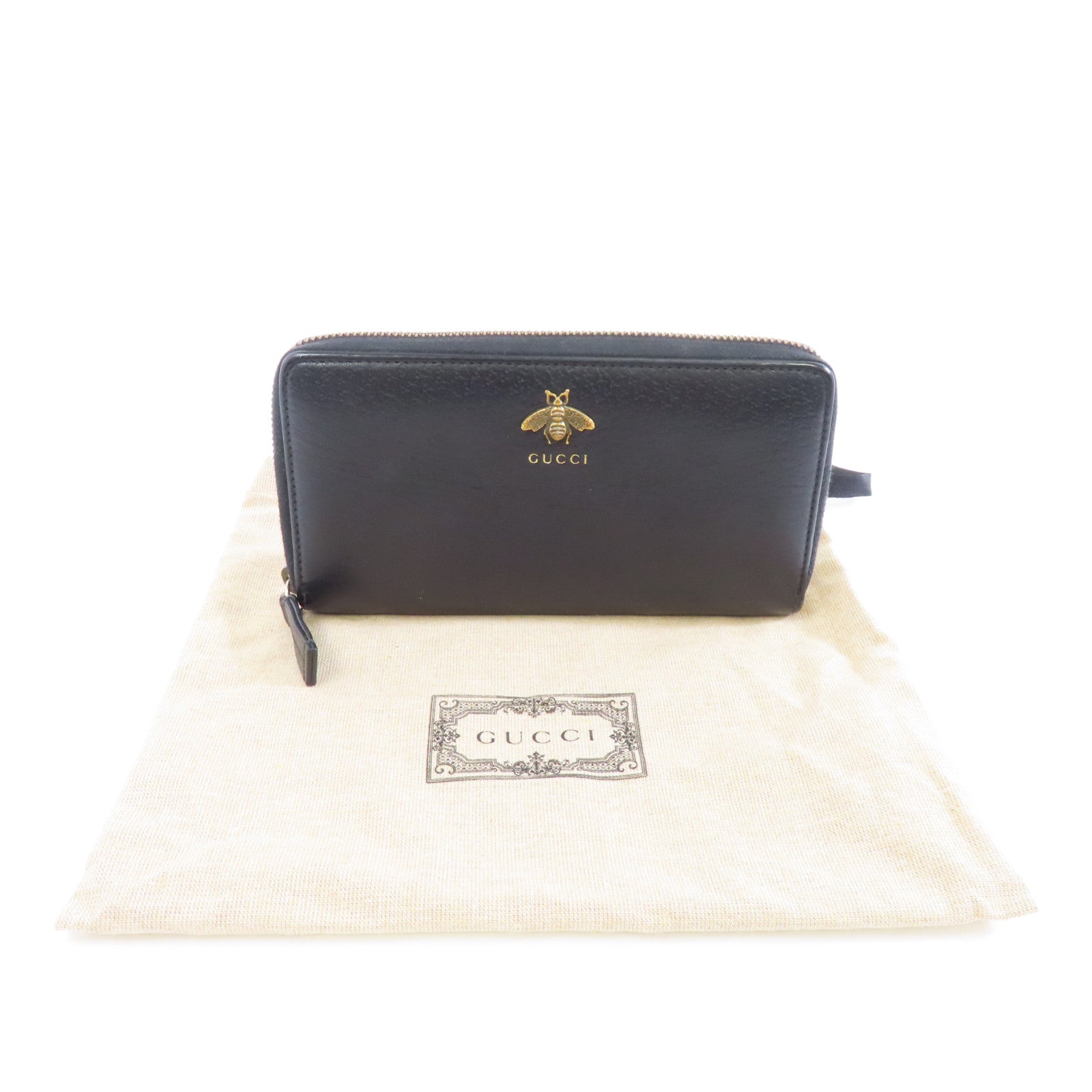 GUCCI 牛皮皮革Zipped Long Wallet金扣長錢包黑色