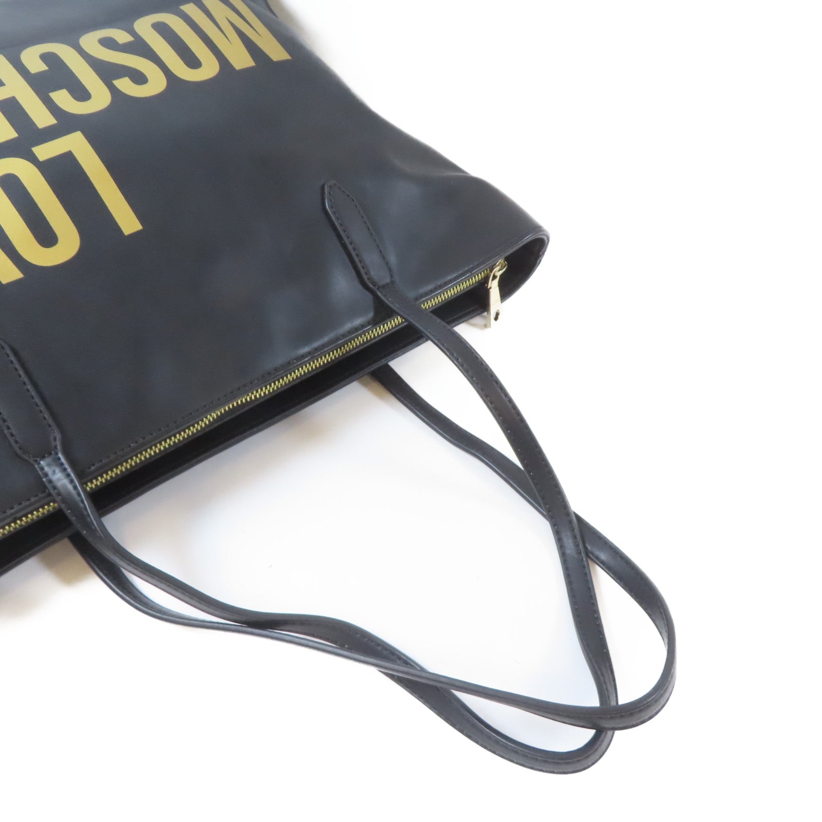 MOSCHINO 塗層帆布Shoulder Tote金扣肩背袋/手挽袋黑色