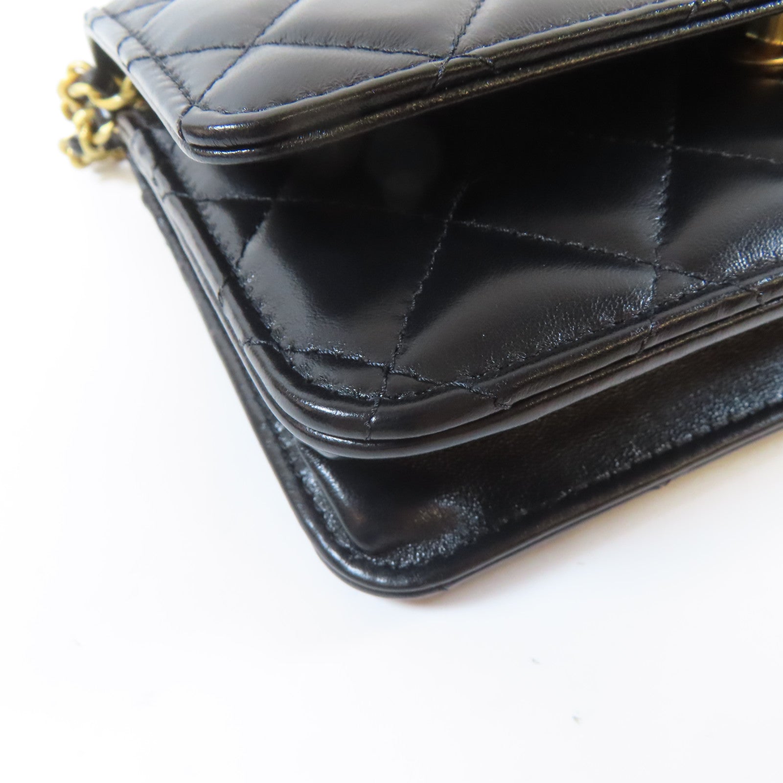 CHANEL 菱格羊皮皮革Wallet On Chain金扣鏈帶肩背袋黑色