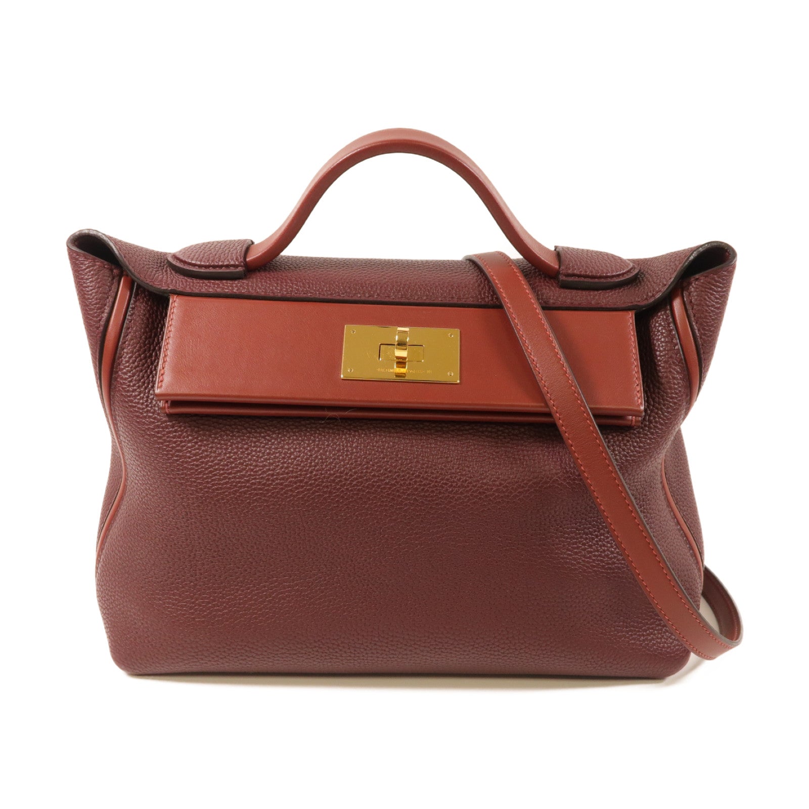 HERMES 【激減優惠】Clemence皮革24/24 29 cm金扣手挽肩背兩用袋紅色