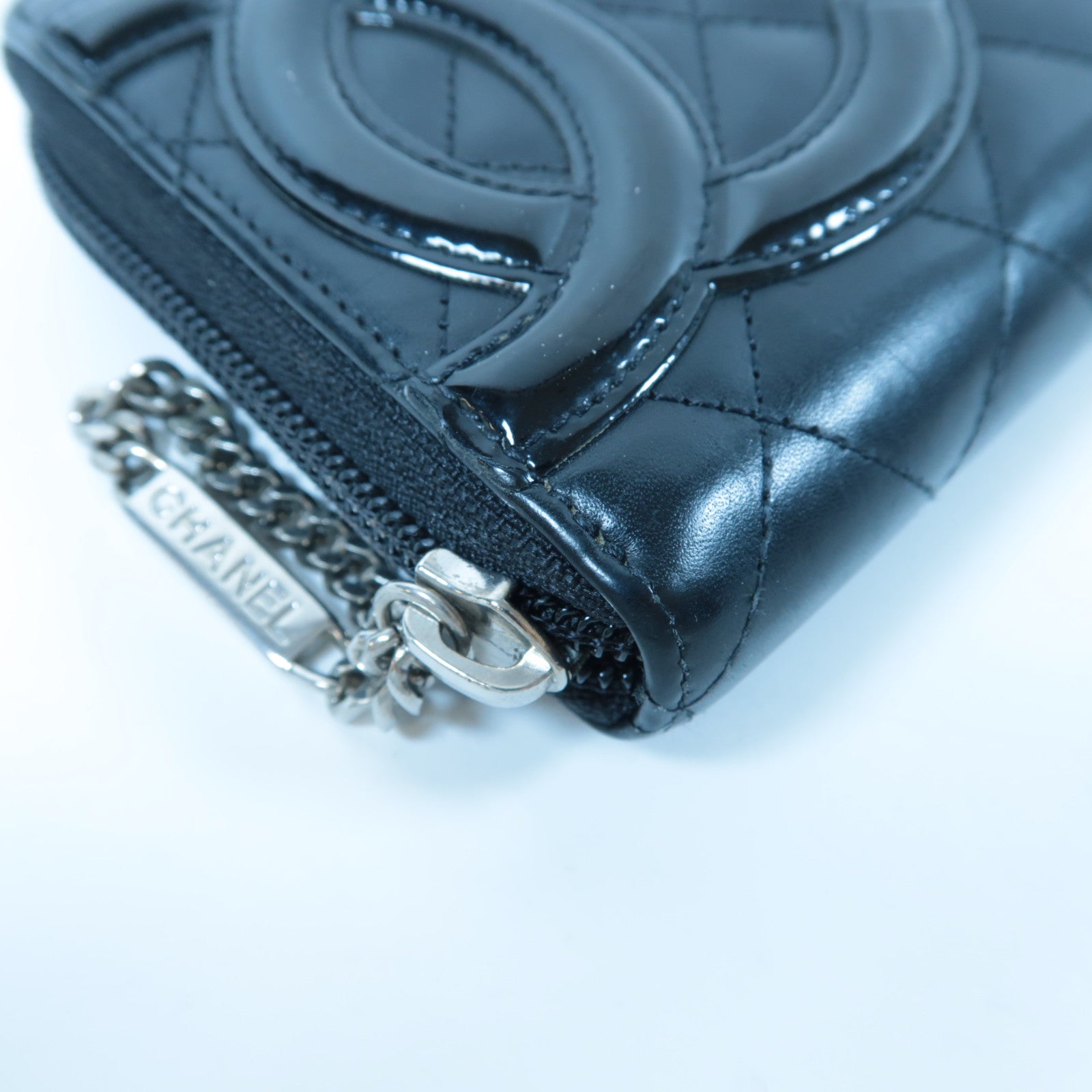 CHANEL 【激減優惠】菱格羊皮皮革Cambon Line Zipper Long Wallet銀扣長錢包黑色