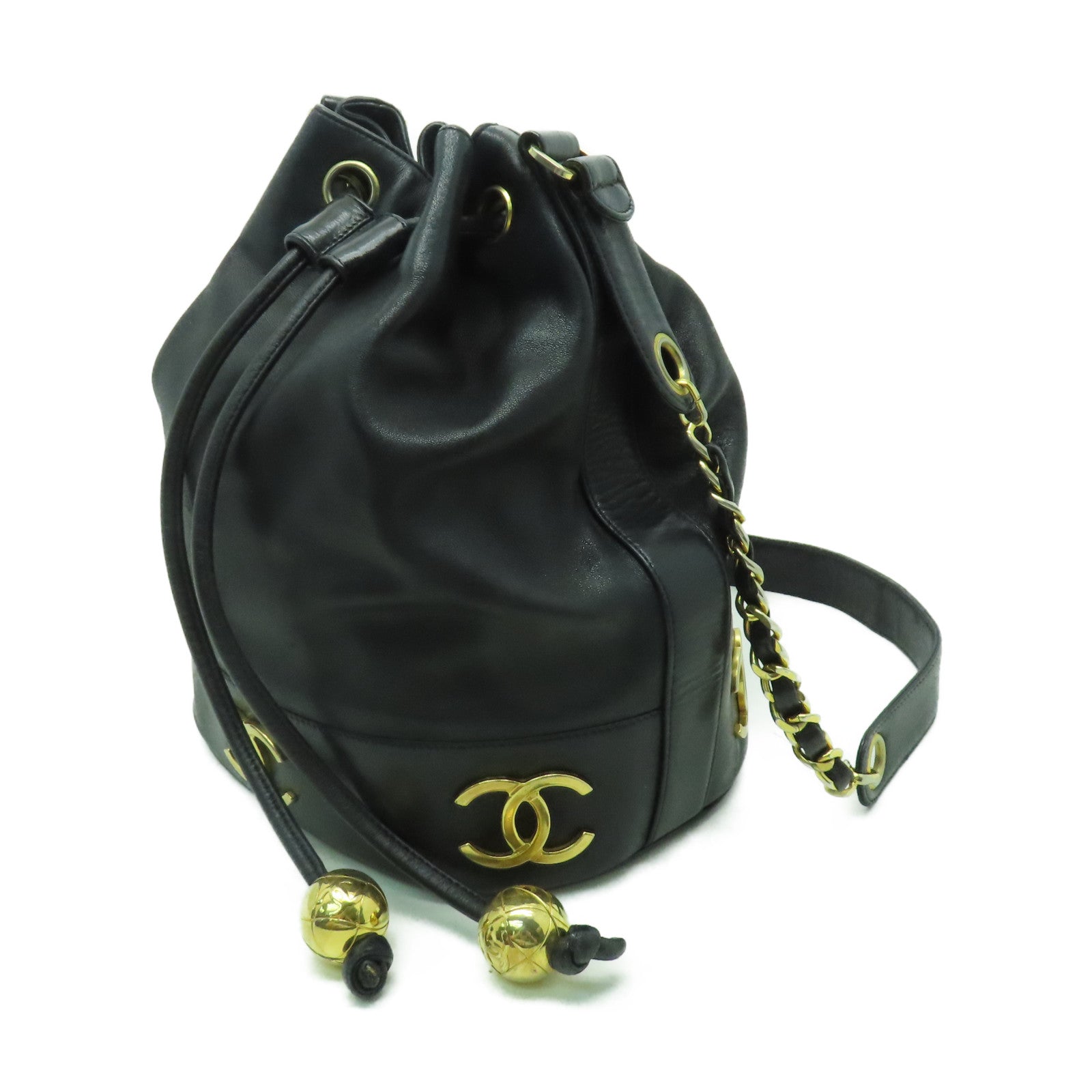 CHANEL 【激減優惠】羊皮皮革Shoulder Bag金扣肩背袋黑色