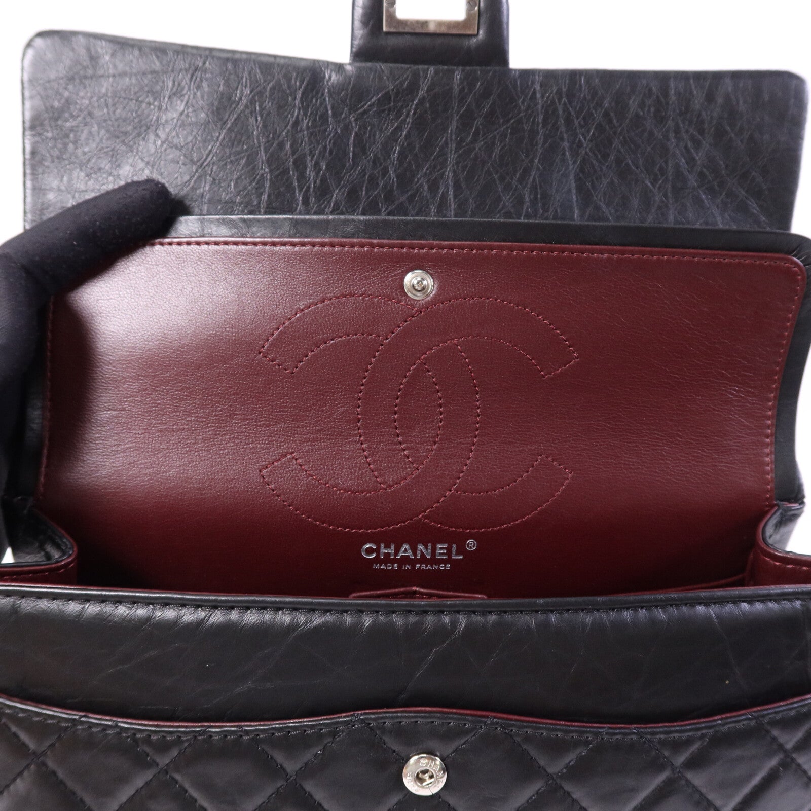 CHANEL 牛皮皮革2.55 Large銀扣鏈帶肩背袋