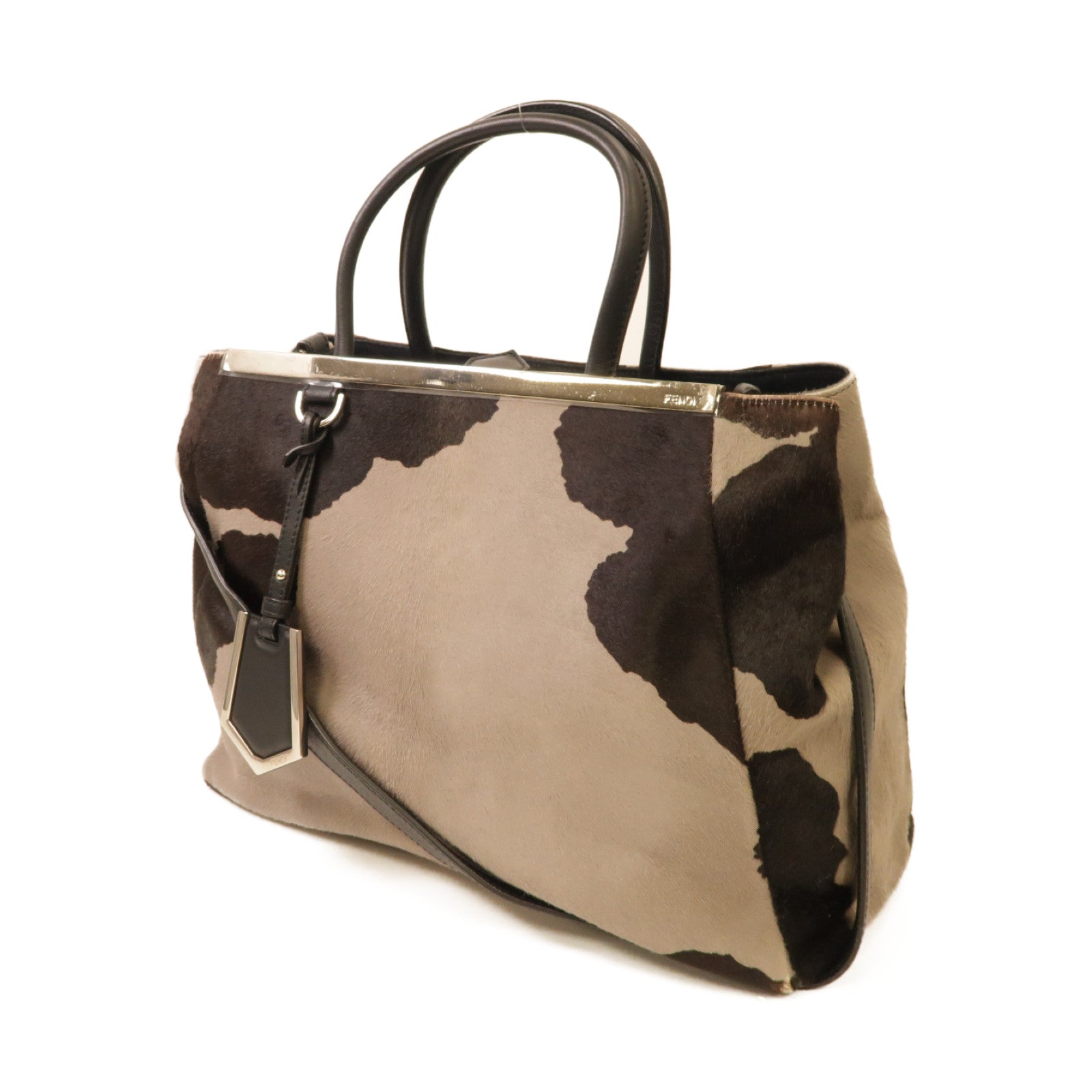 FENDI 【激減優惠】皮革2way Shoulder Bag銀扣手挽肩背兩用袋灰色/棕色