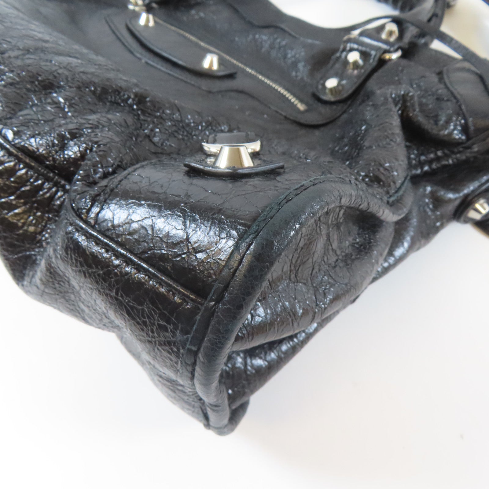 BALENCIAGA 牛皮皮革Shoulder Bag銀扣手挽肩背兩用袋黑色