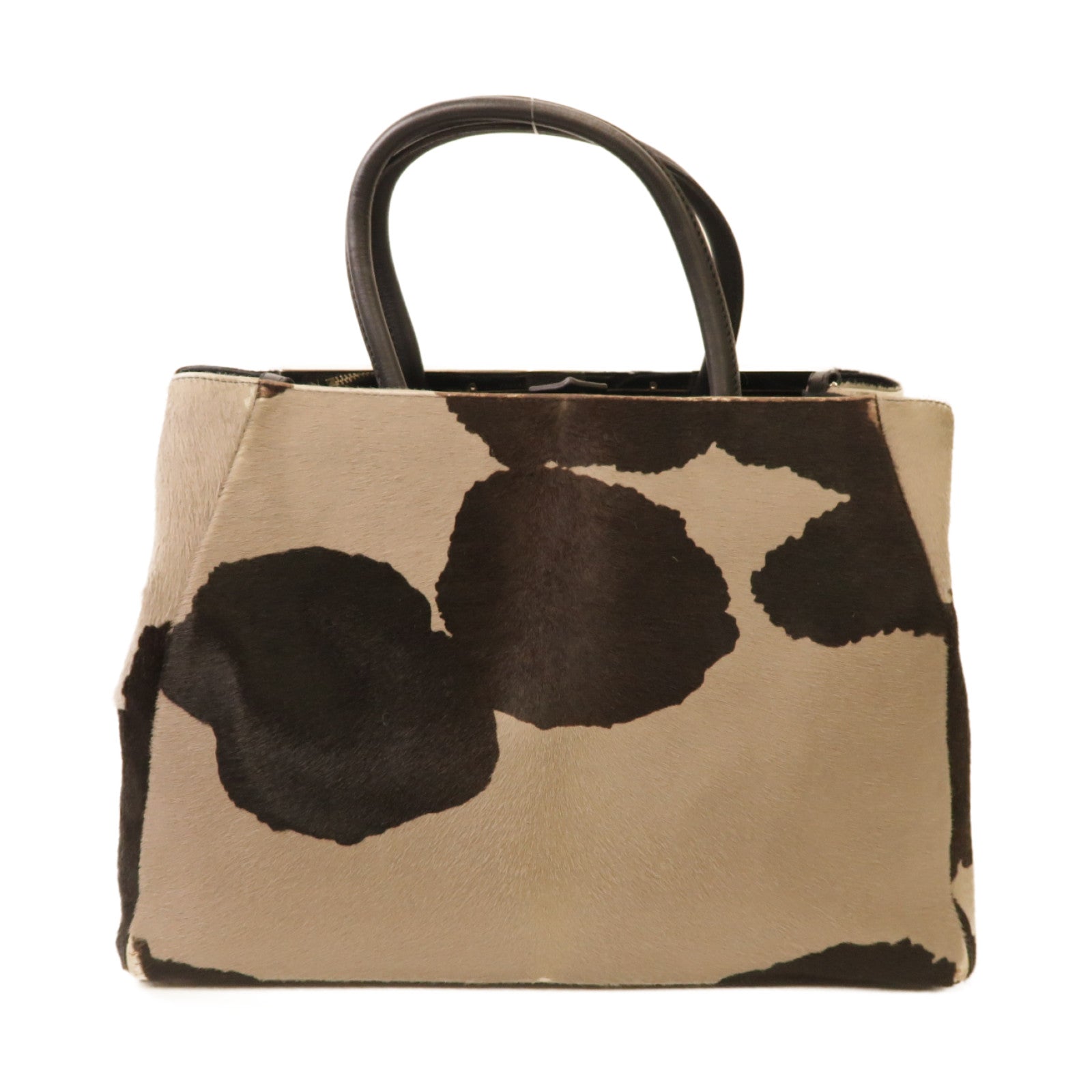 FENDI 【激減優惠】皮革2way Shoulder Bag銀扣手挽肩背兩用袋灰色/棕色