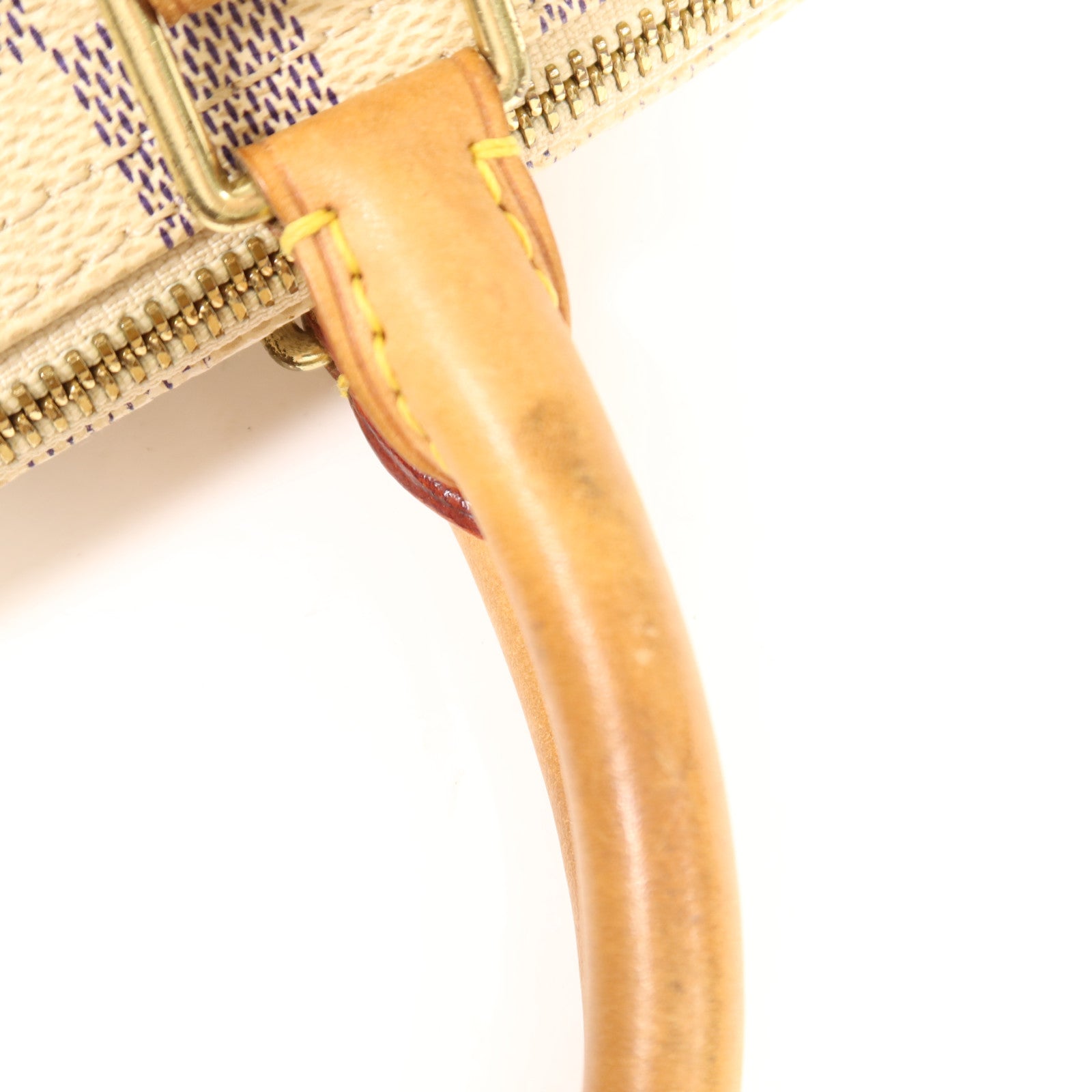 LOUIS VUITTON Damier Azur Speedy 30金扣手挽袋白色