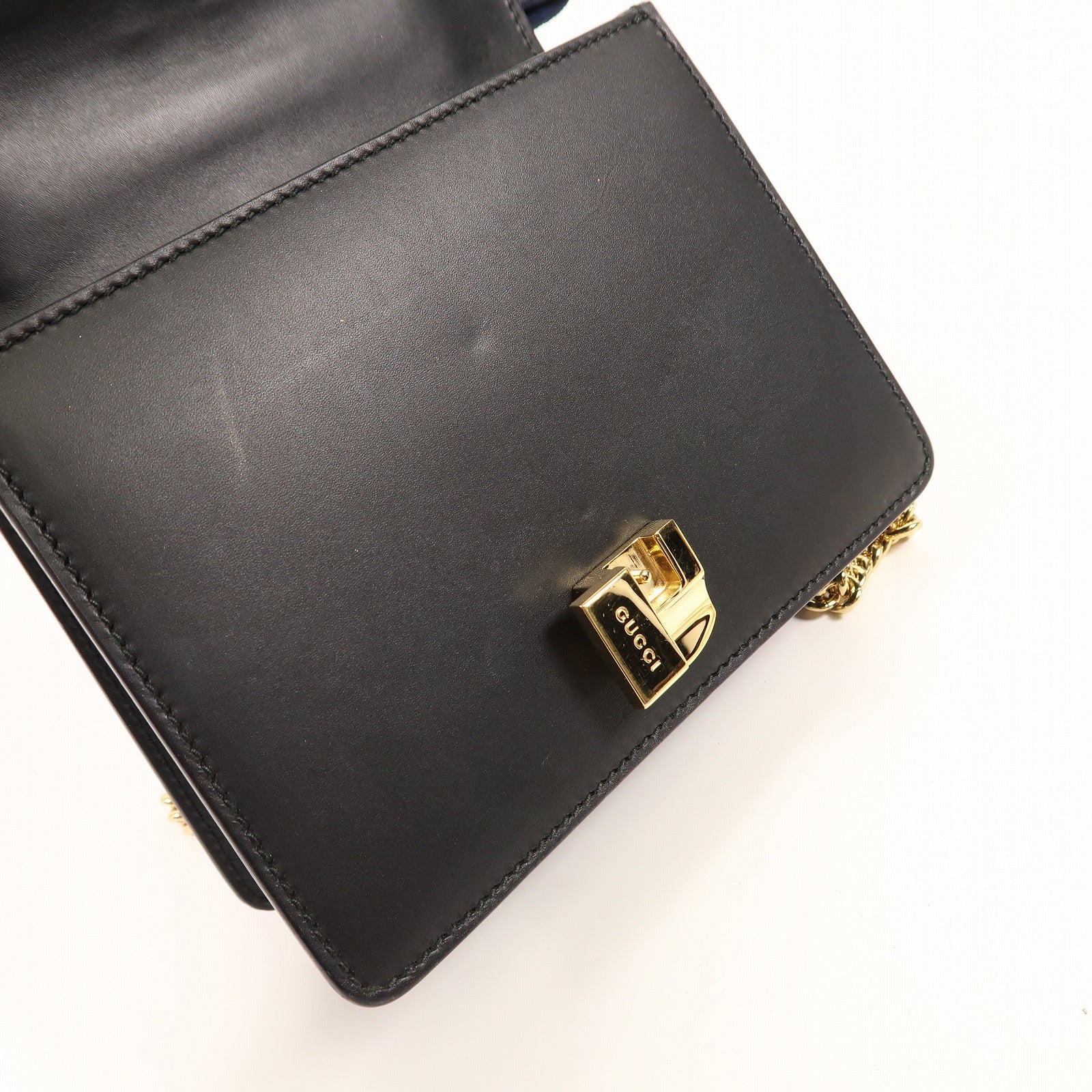 GUCCI 牛皮皮革Sylvie Mini金扣鏈帶肩背袋