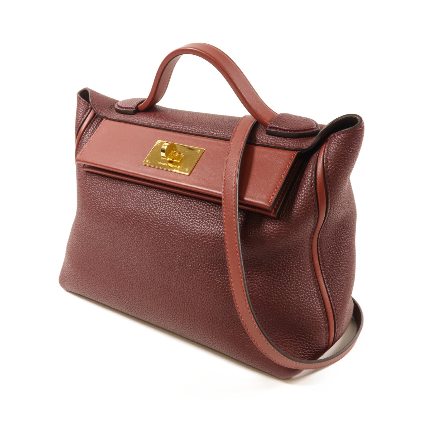 HERMES 【激減優惠】Clemence皮革24/24 29 cm金扣手挽肩背兩用袋紅色