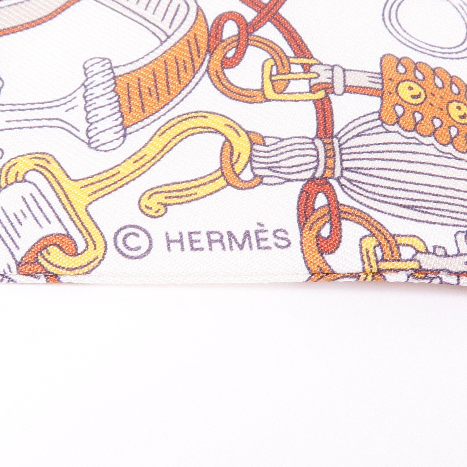 HERMES 絲質Twilly絲巾Blanc/Alezan/Etoupe