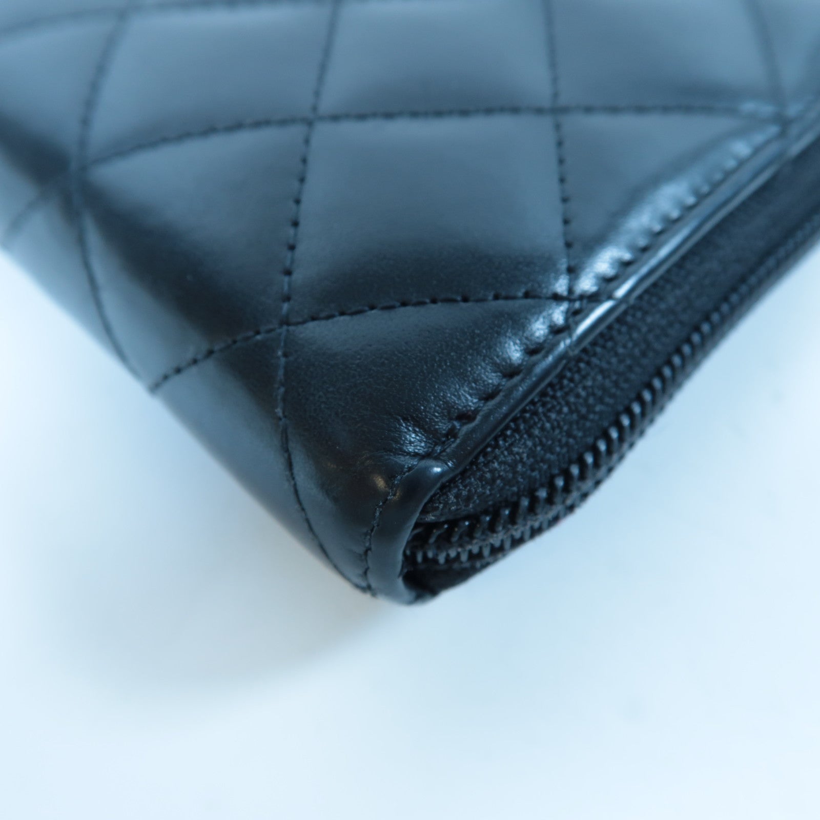 CHANEL 【激減優惠】菱格羊皮皮革Cambon Line Zipper Long Wallet銀扣長錢包黑色