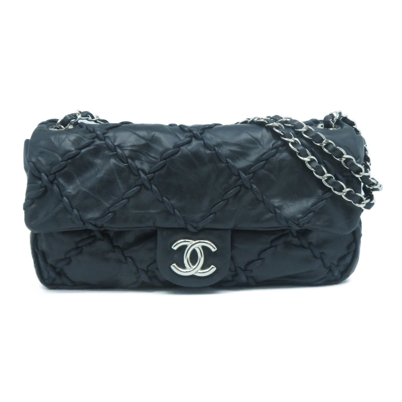 CHANEL 【激減優惠】菱格牛皮皮革Chain Shoulder Bag銀扣鏈帶肩背袋黑色
