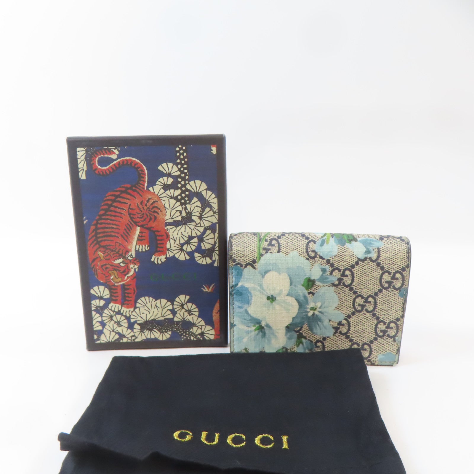 GUCCI 塗層帆布Fold Wallet金扣錢包灰色/藍色