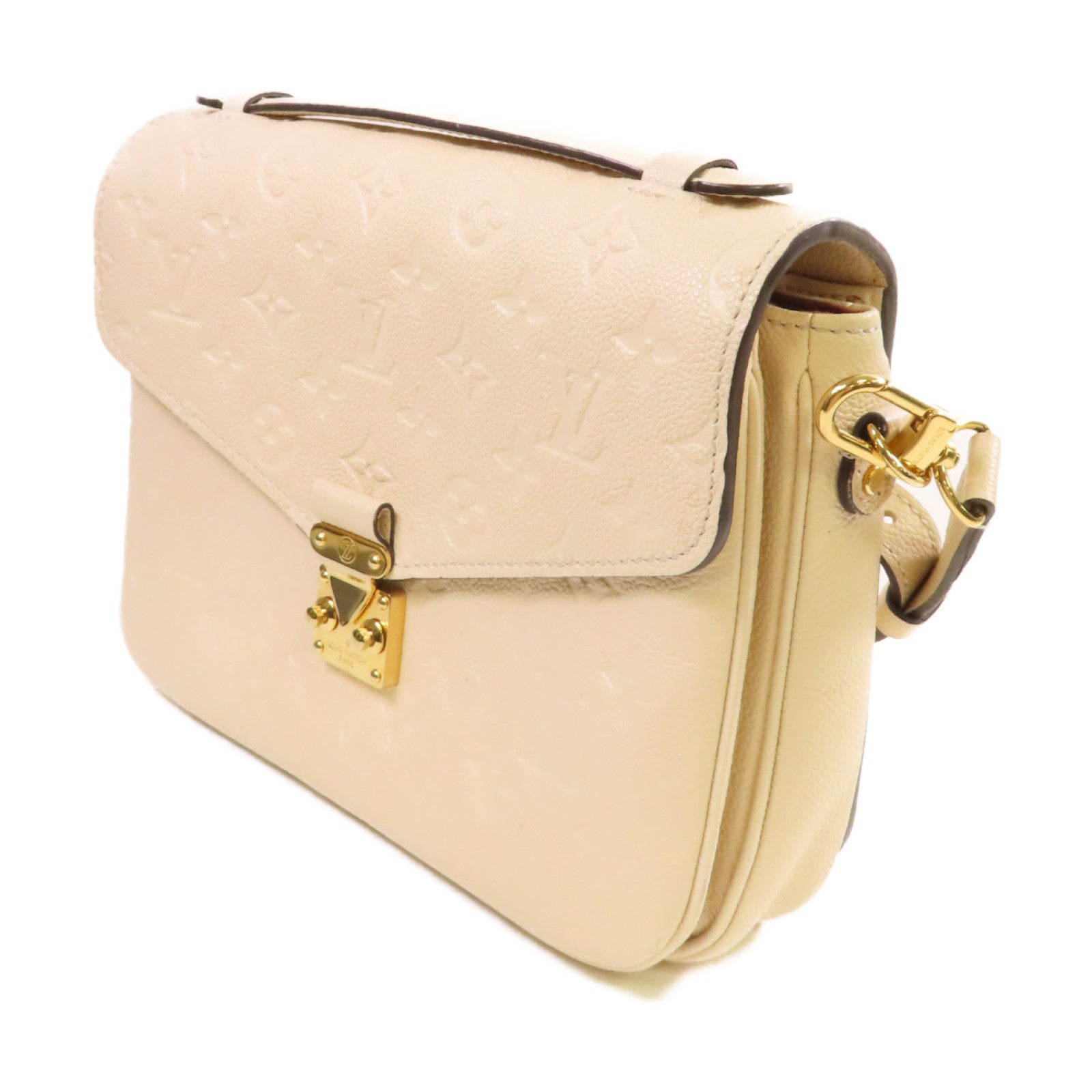 LOUIS VUITTON Monogram Empreinte Pochette Metis金扣手挽肩背兩用袋米色