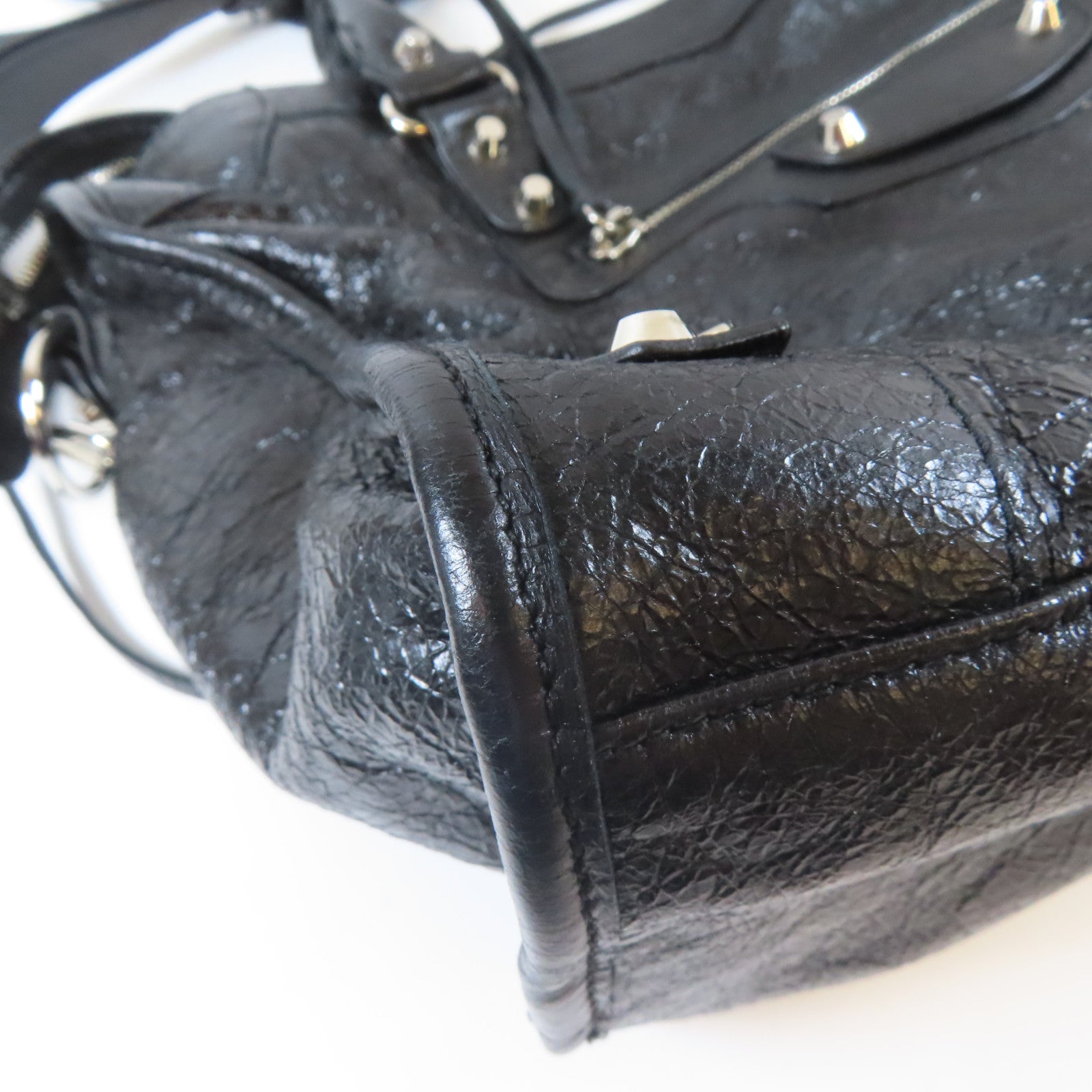 BALENCIAGA 牛皮皮革Shoulder Bag銀扣手挽肩背兩用袋黑色