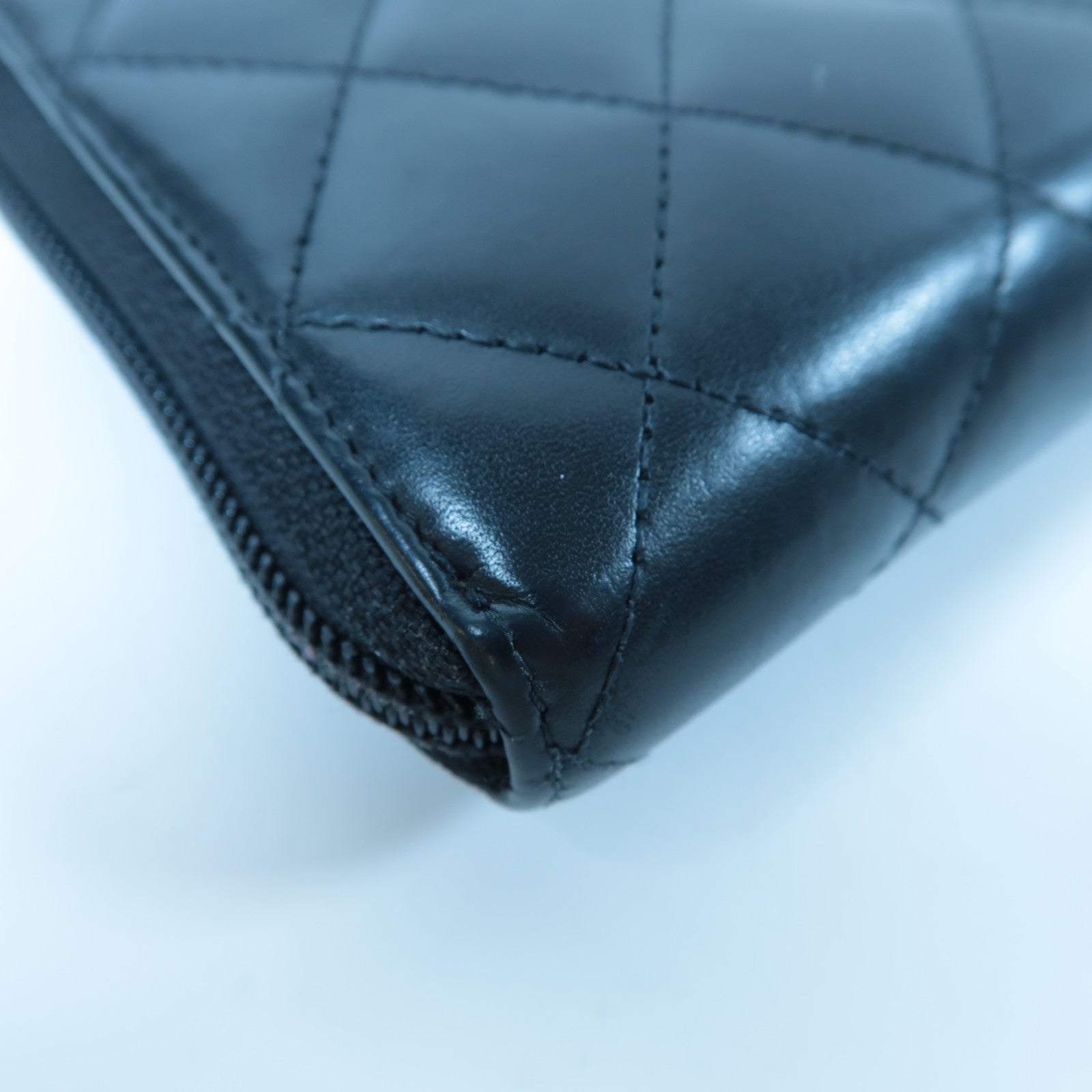 CHANEL 【激減優惠】菱格羊皮皮革Cambon Line Zipper Long Wallet銀扣長錢包黑色