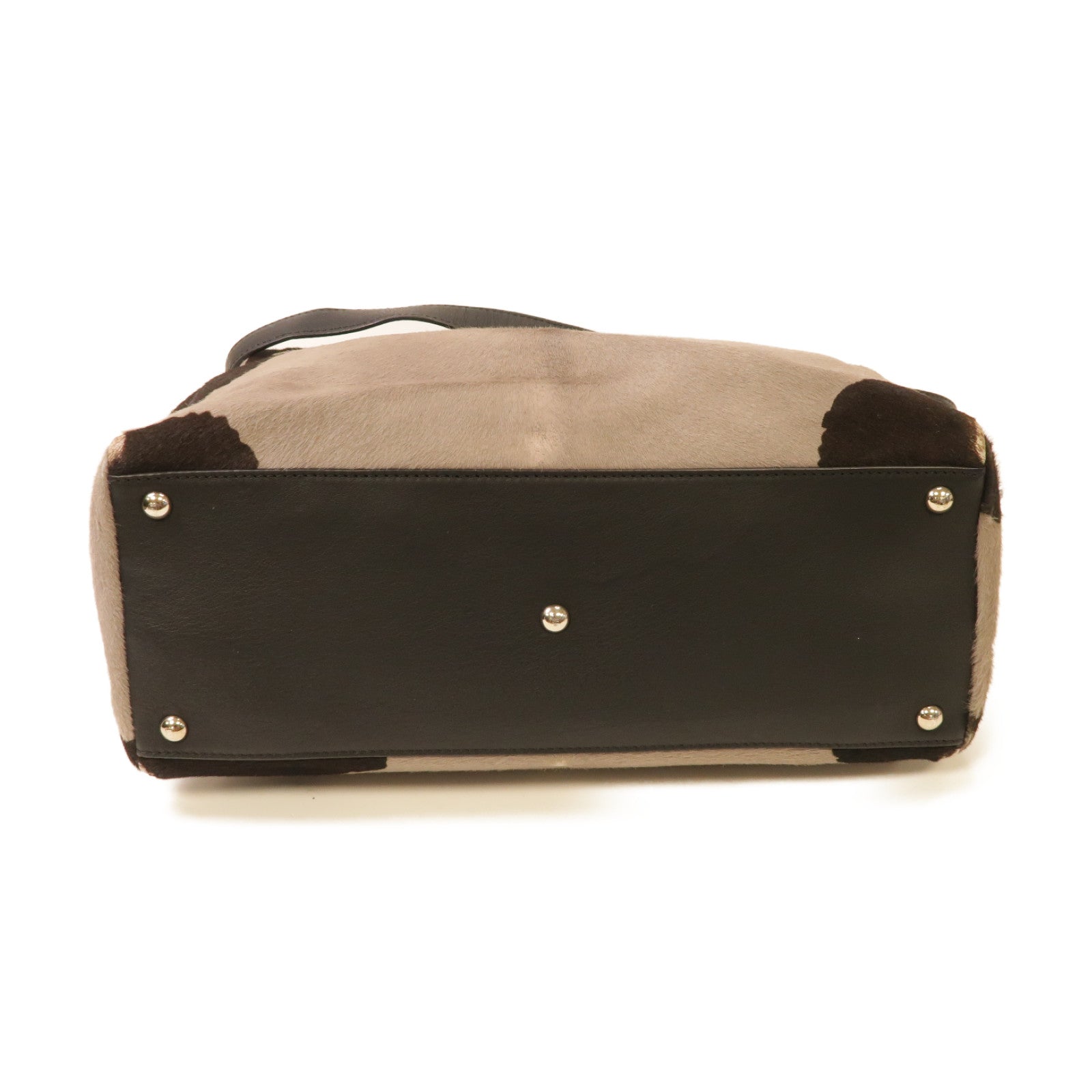 FENDI 【激減優惠】皮革2way Shoulder Bag銀扣手挽肩背兩用袋灰色/棕色