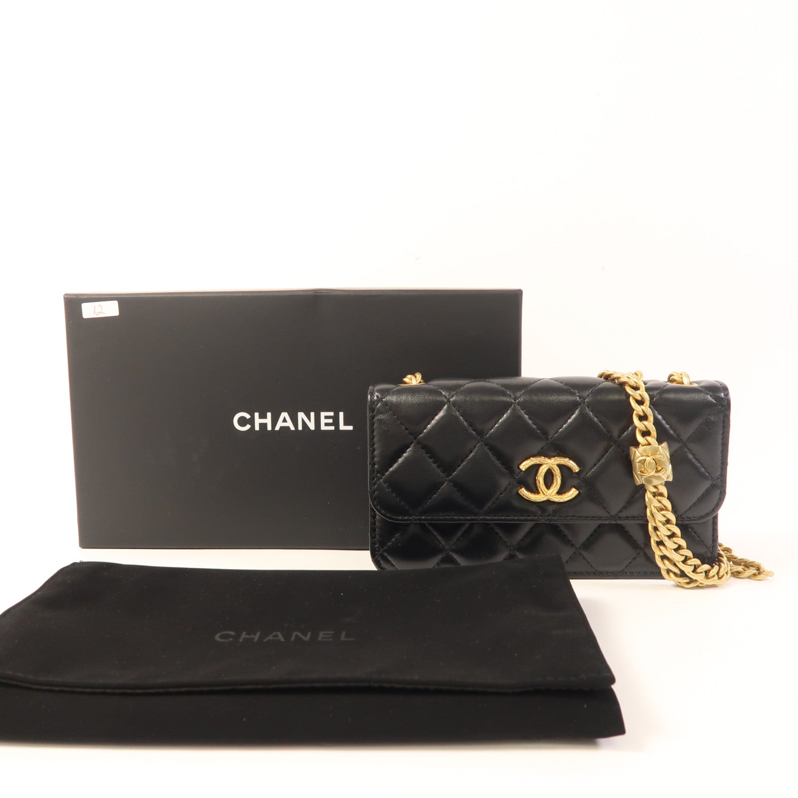CHANEL 羊皮皮革Flap Phone Holder金扣鏈帶肩背袋