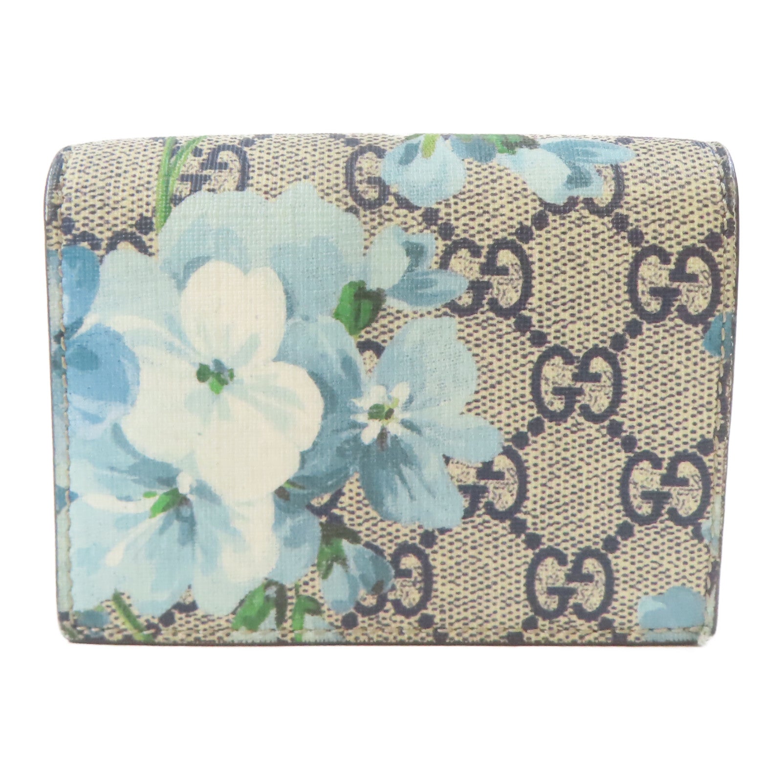 GUCCI 塗層帆布Fold Wallet金扣錢包灰色/藍色