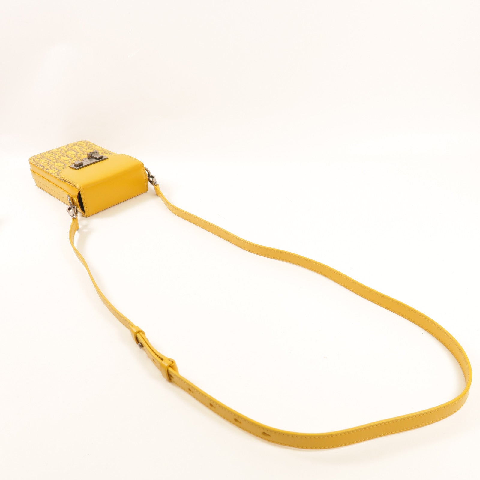 Dior 帆布/牛皮皮革Lock Phone Pouch銀扣肩背袋