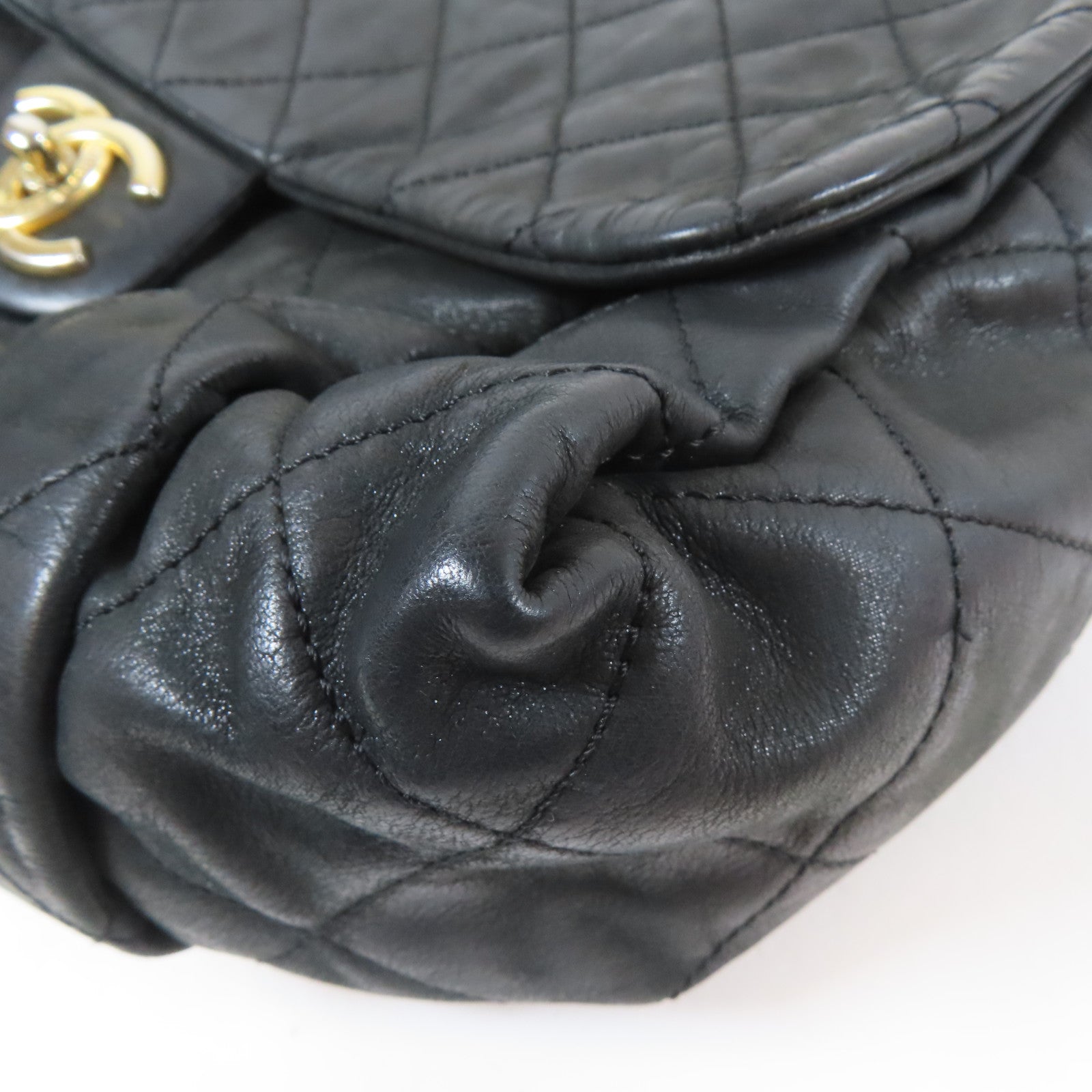 CHANEL 菱格牛皮皮革Chain Shoulder Bag金扣鏈帶肩背袋黑色
