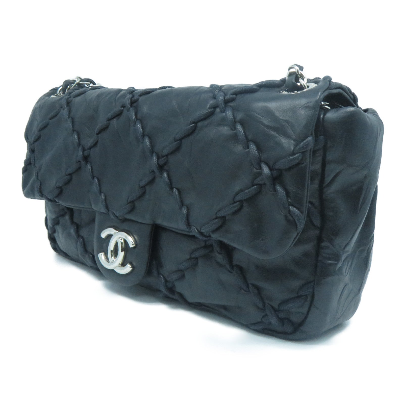 CHANEL 【激減優惠】菱格牛皮皮革Chain Shoulder Bag銀扣鏈帶肩背袋黑色
