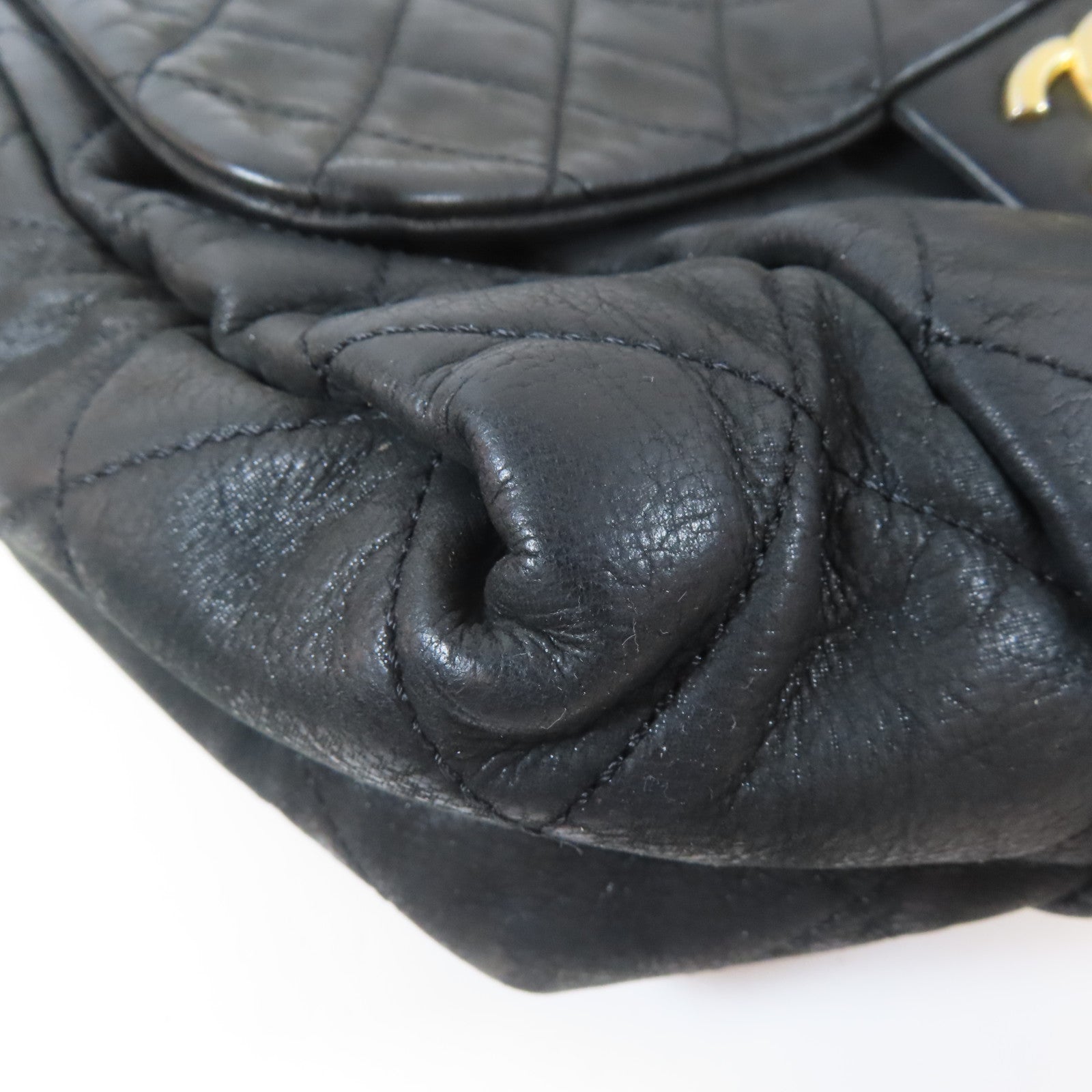 CHANEL 菱格牛皮皮革Chain Shoulder Bag金扣鏈帶肩背袋黑色