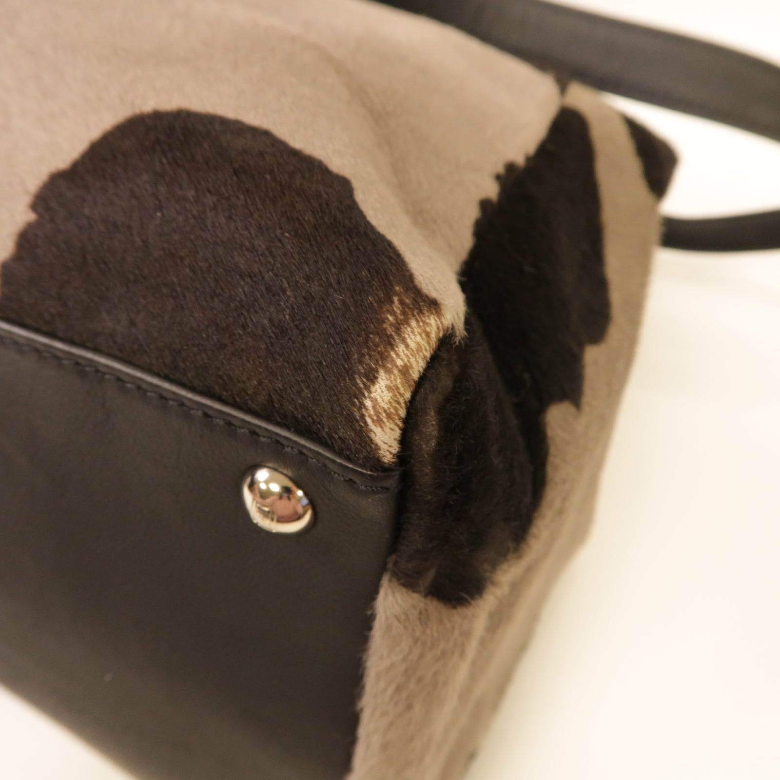 FENDI 【激減優惠】皮革2way Shoulder Bag銀扣手挽肩背兩用袋灰色/棕色