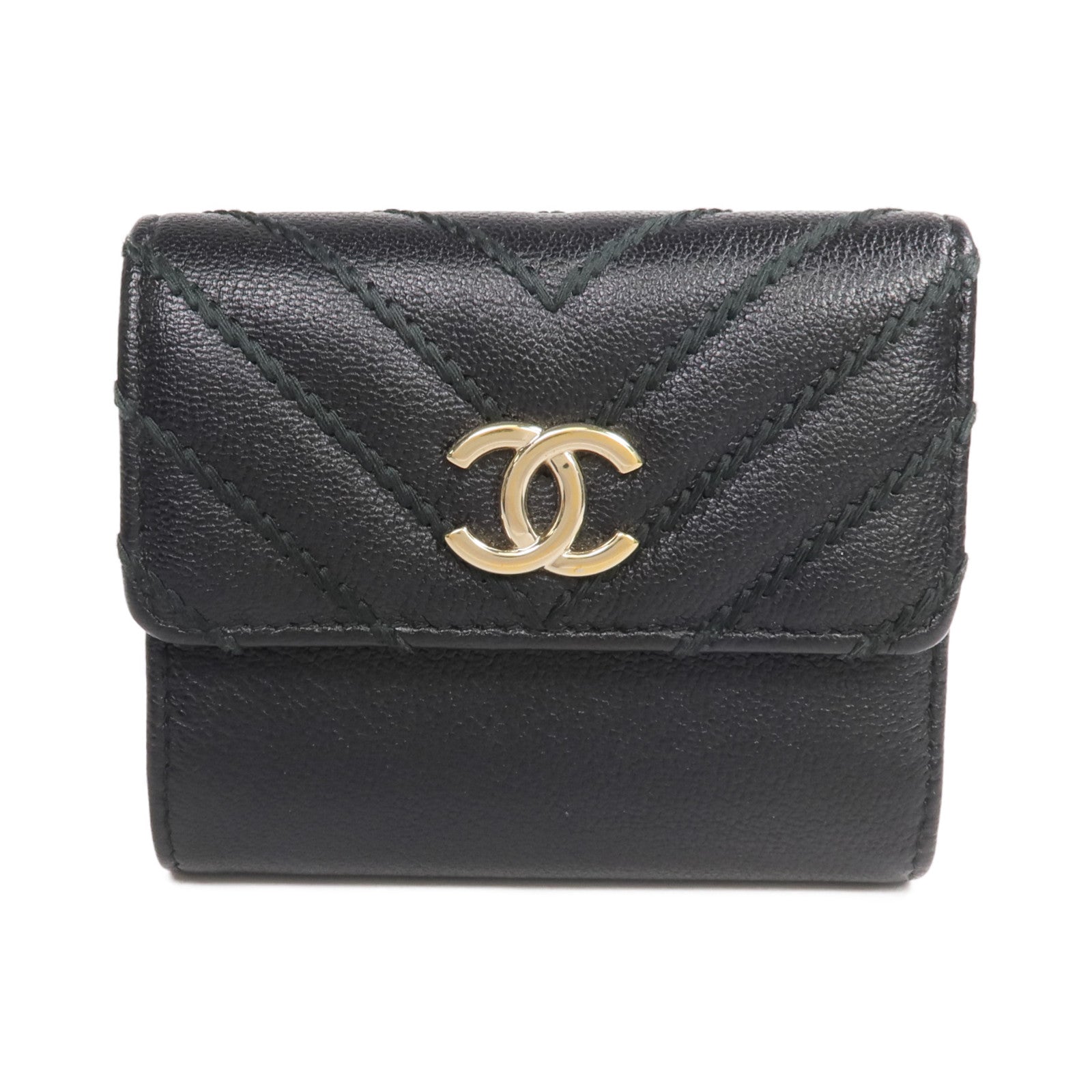 CHANEL 牛皮皮革Wallet金扣錢包