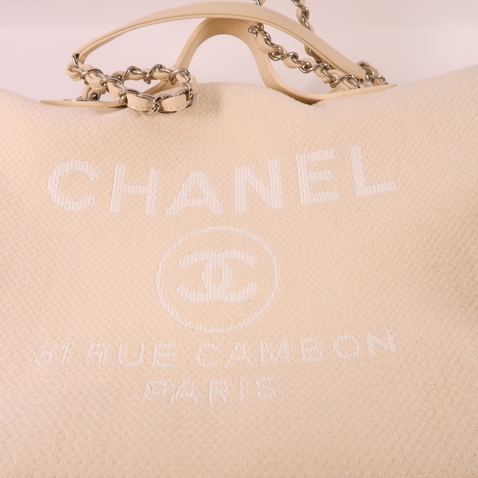 CHANEL 帆布Deauville Tote Bag銀扣手挽肩背兩用袋