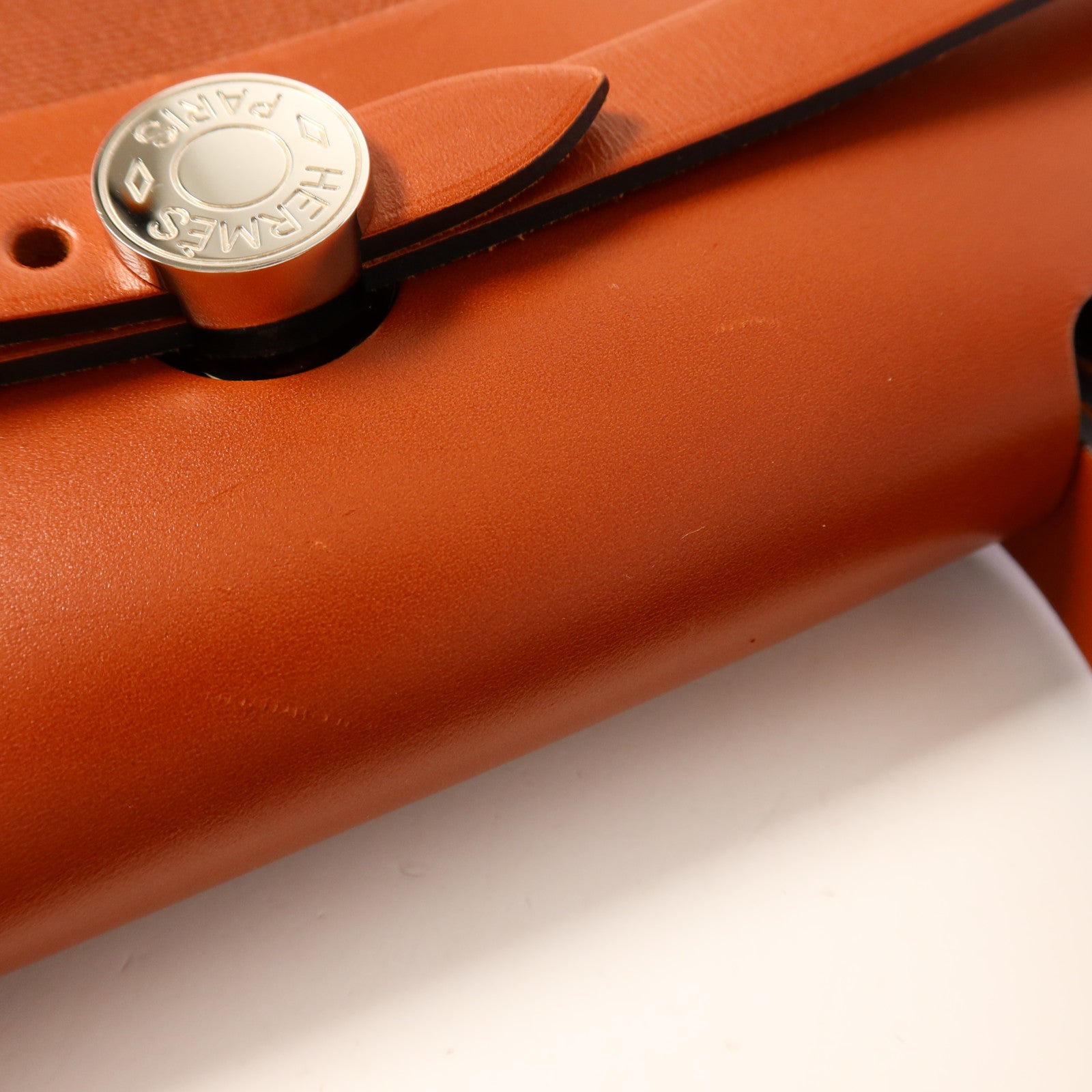 HERMES 帆布Herbag PM銀扣手挽肩背兩用袋Brique