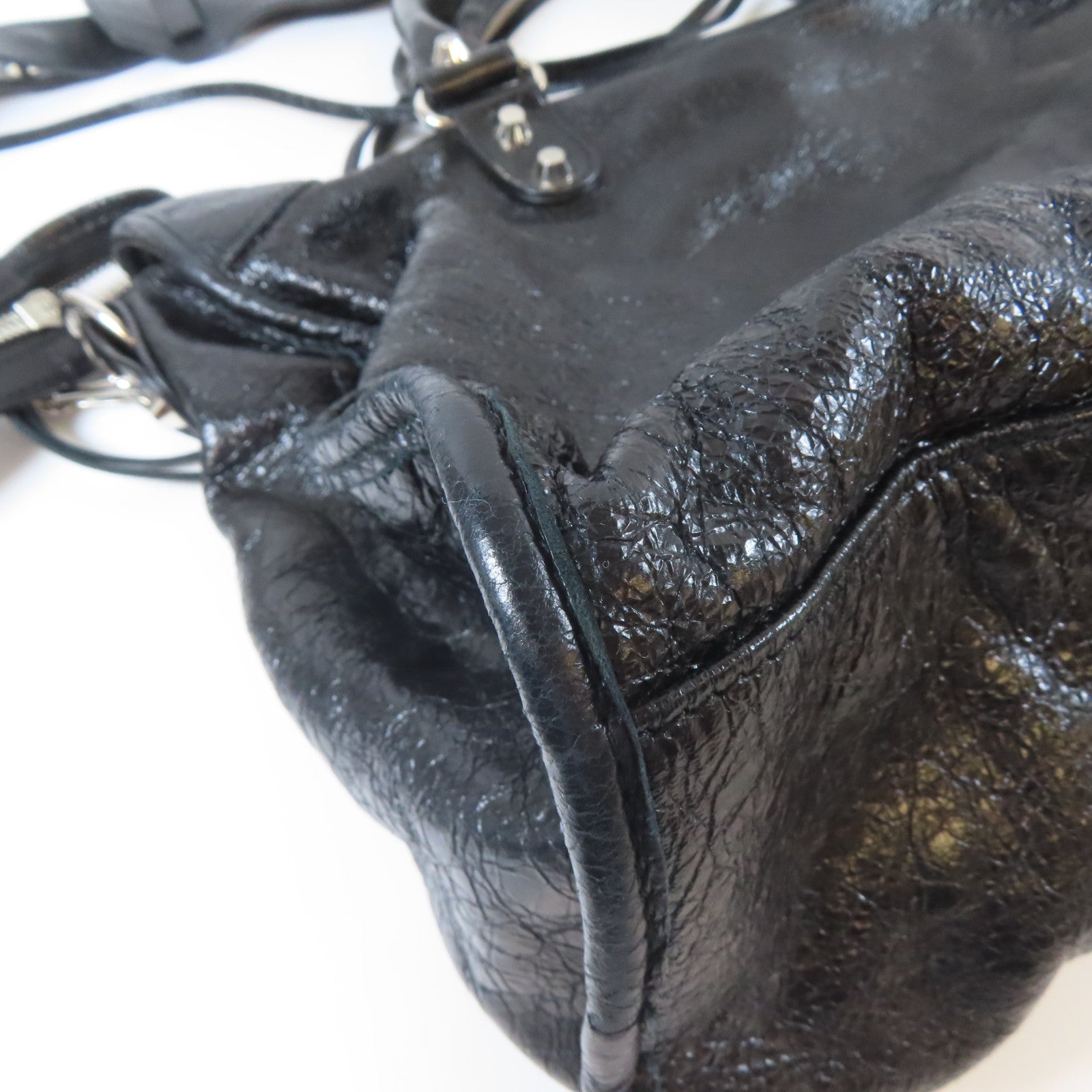 BALENCIAGA 牛皮皮革Shoulder Bag銀扣手挽肩背兩用袋黑色