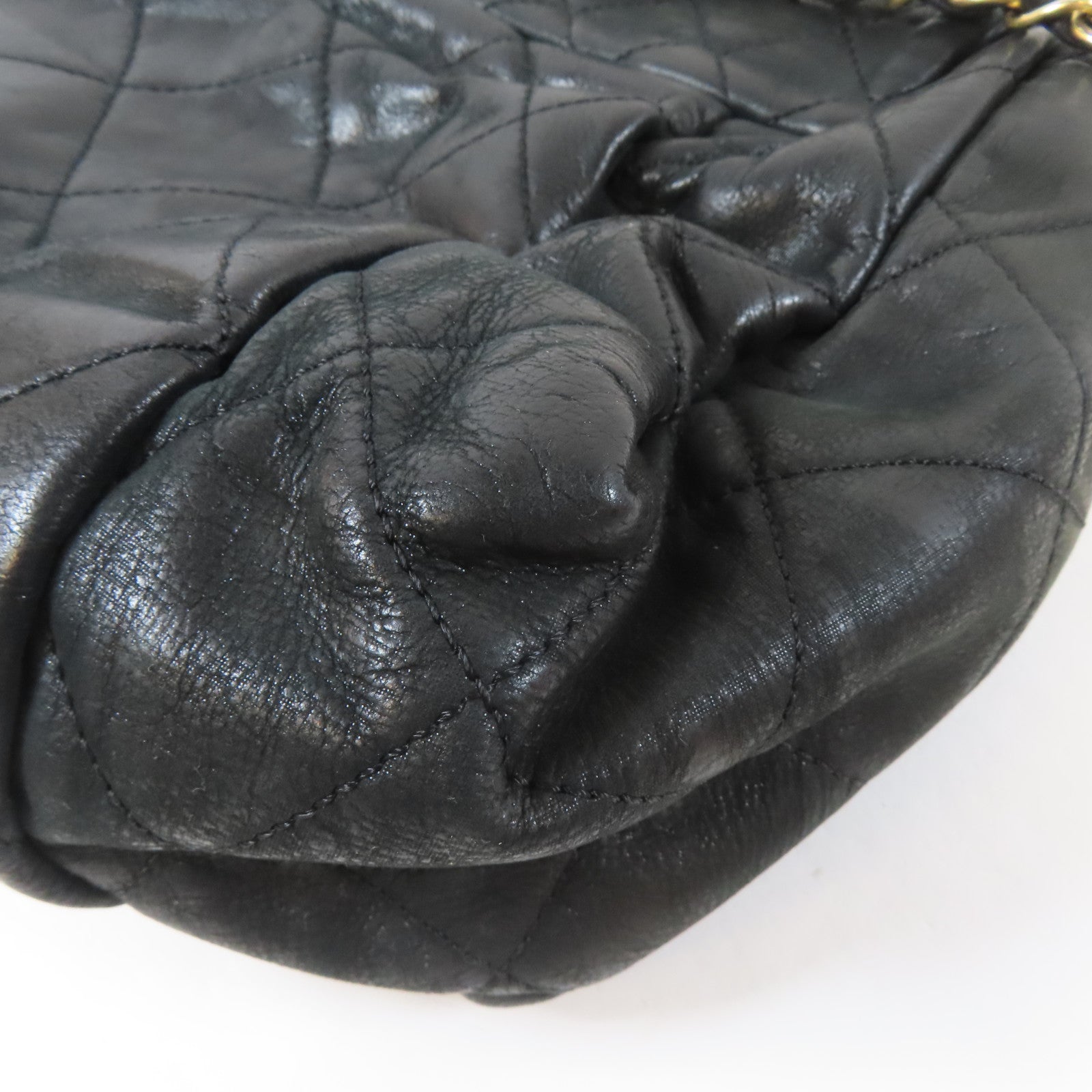 CHANEL 菱格牛皮皮革Chain Shoulder Bag金扣鏈帶肩背袋黑色
