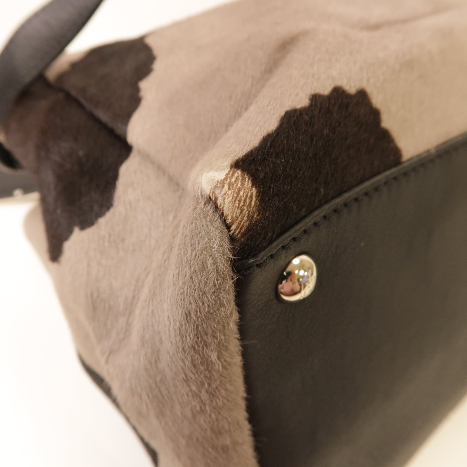 FENDI 【激減優惠】皮革2way Shoulder Bag銀扣手挽肩背兩用袋灰色/棕色