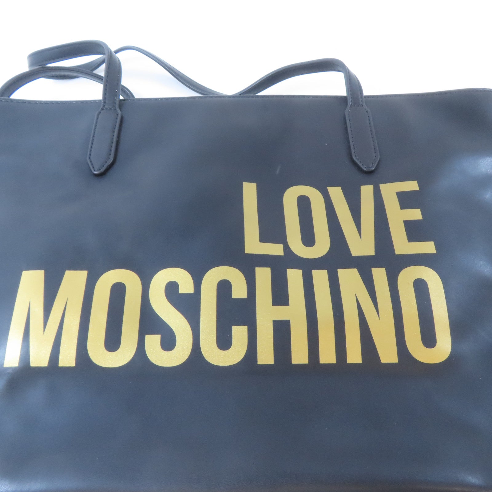MOSCHINO 塗層帆布Shoulder Tote金扣肩背袋/手挽袋黑色