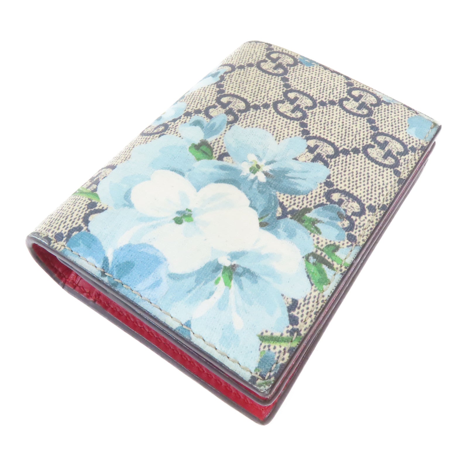 GUCCI 塗層帆布Fold Wallet金扣錢包灰色/藍色