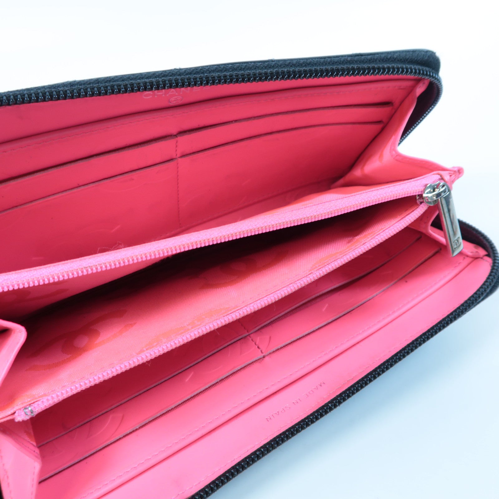 CHANEL 【激減優惠】菱格羊皮皮革Cambon Line Zipper Long Wallet銀扣長錢包黑色
